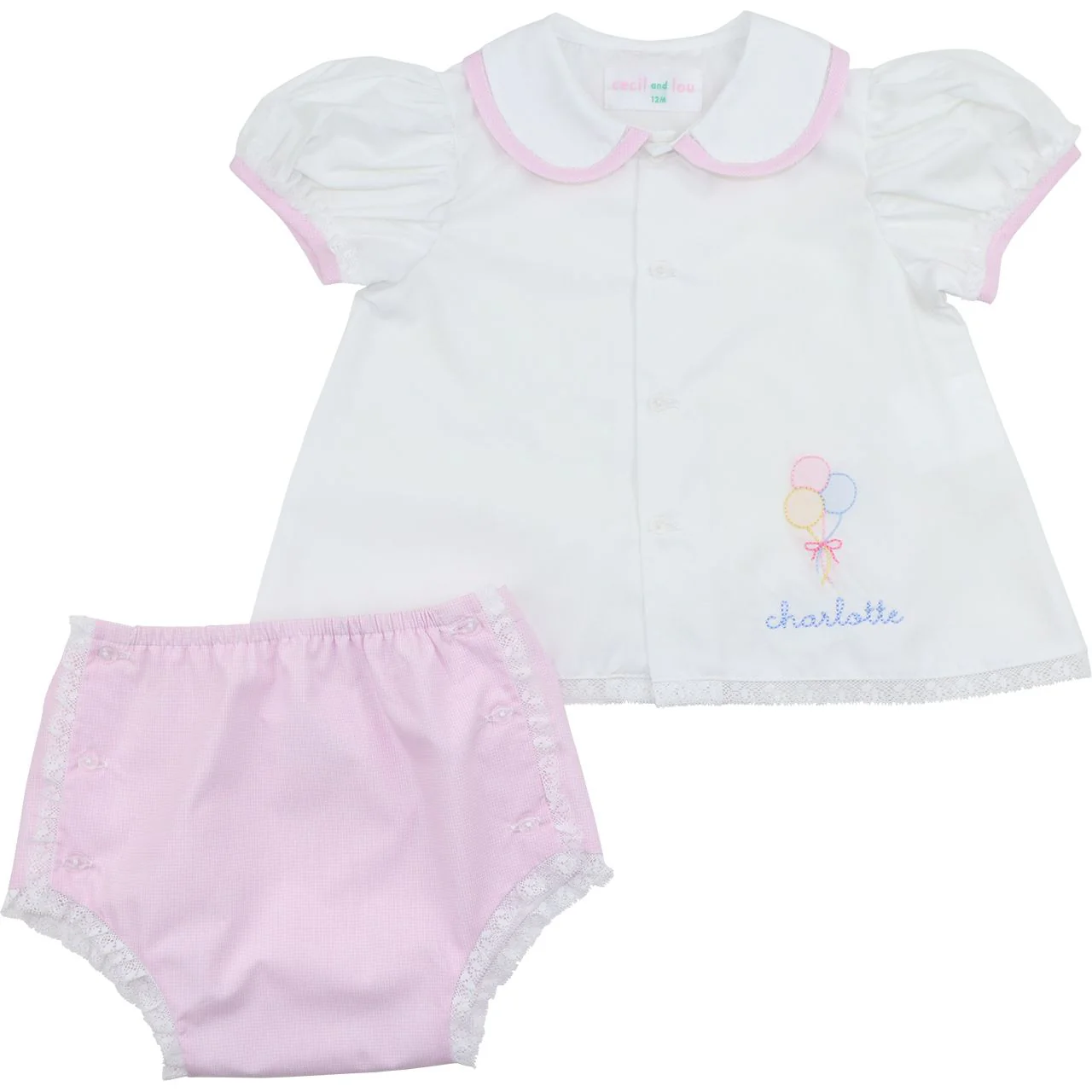 Pink Embroidered Balloons Diaper Set