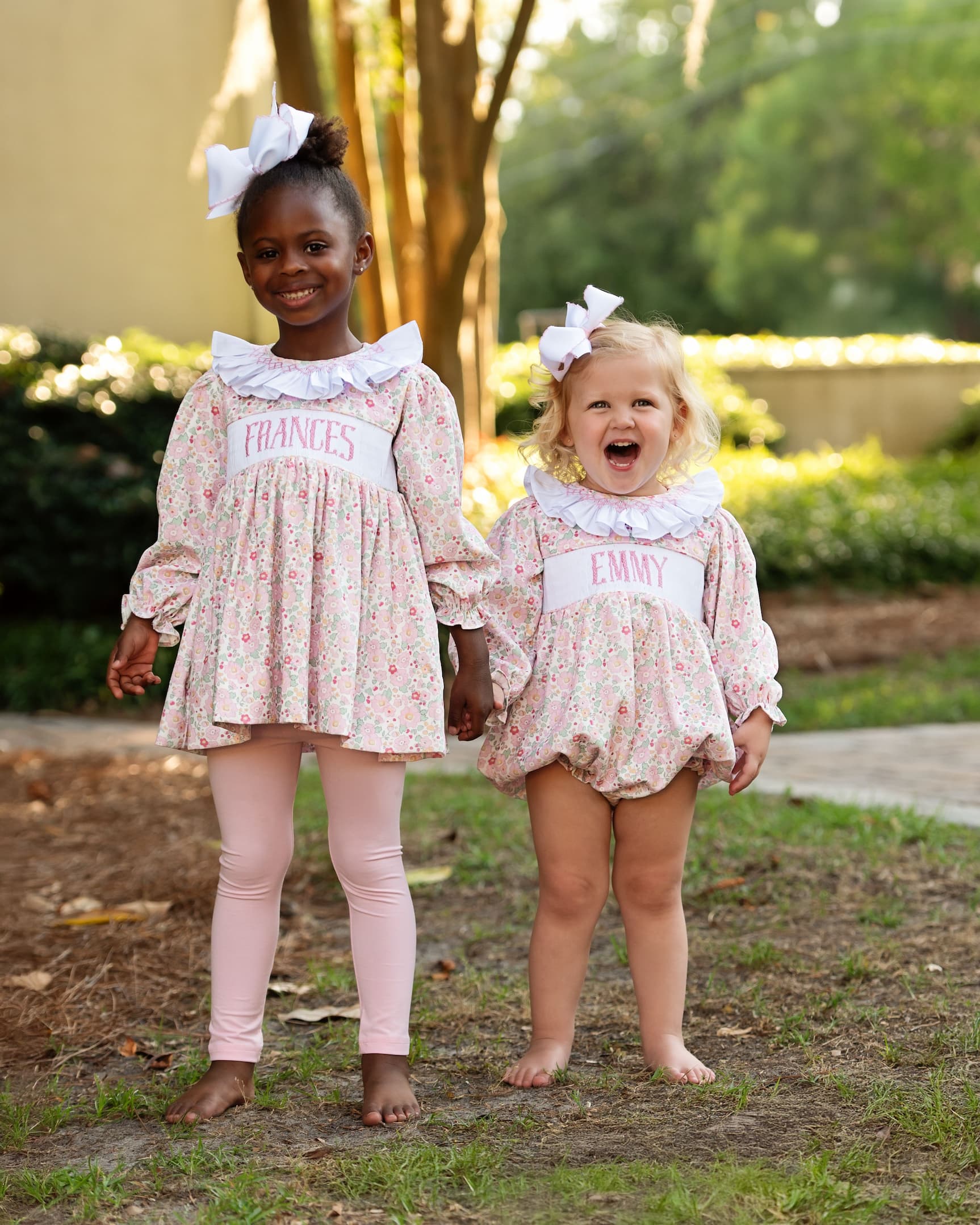 Pink Floral Corduroy Custom Smocked Bubble - Image 3