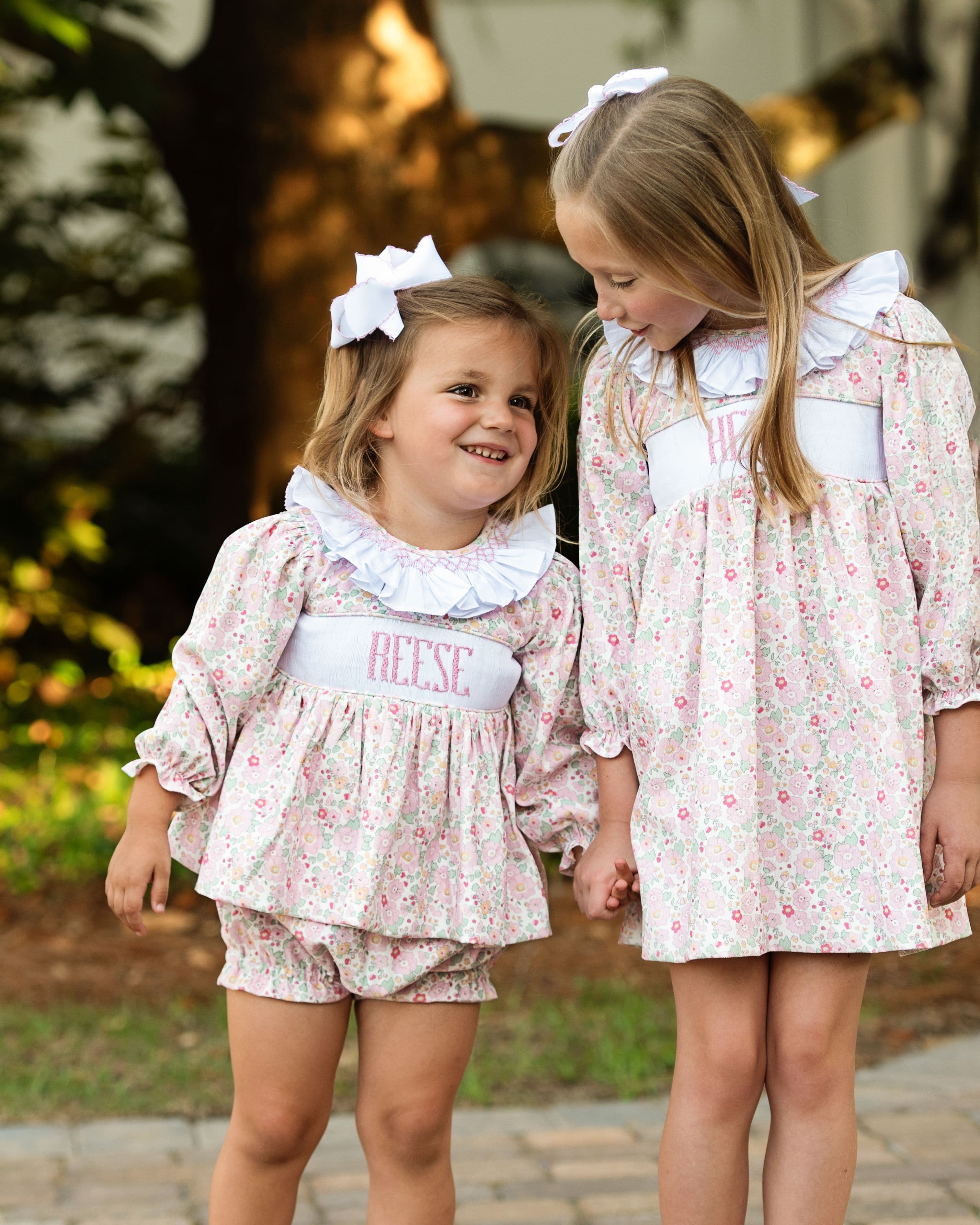 Pink Floral Corduroy Custom Smocked Diaper Set - Image 2