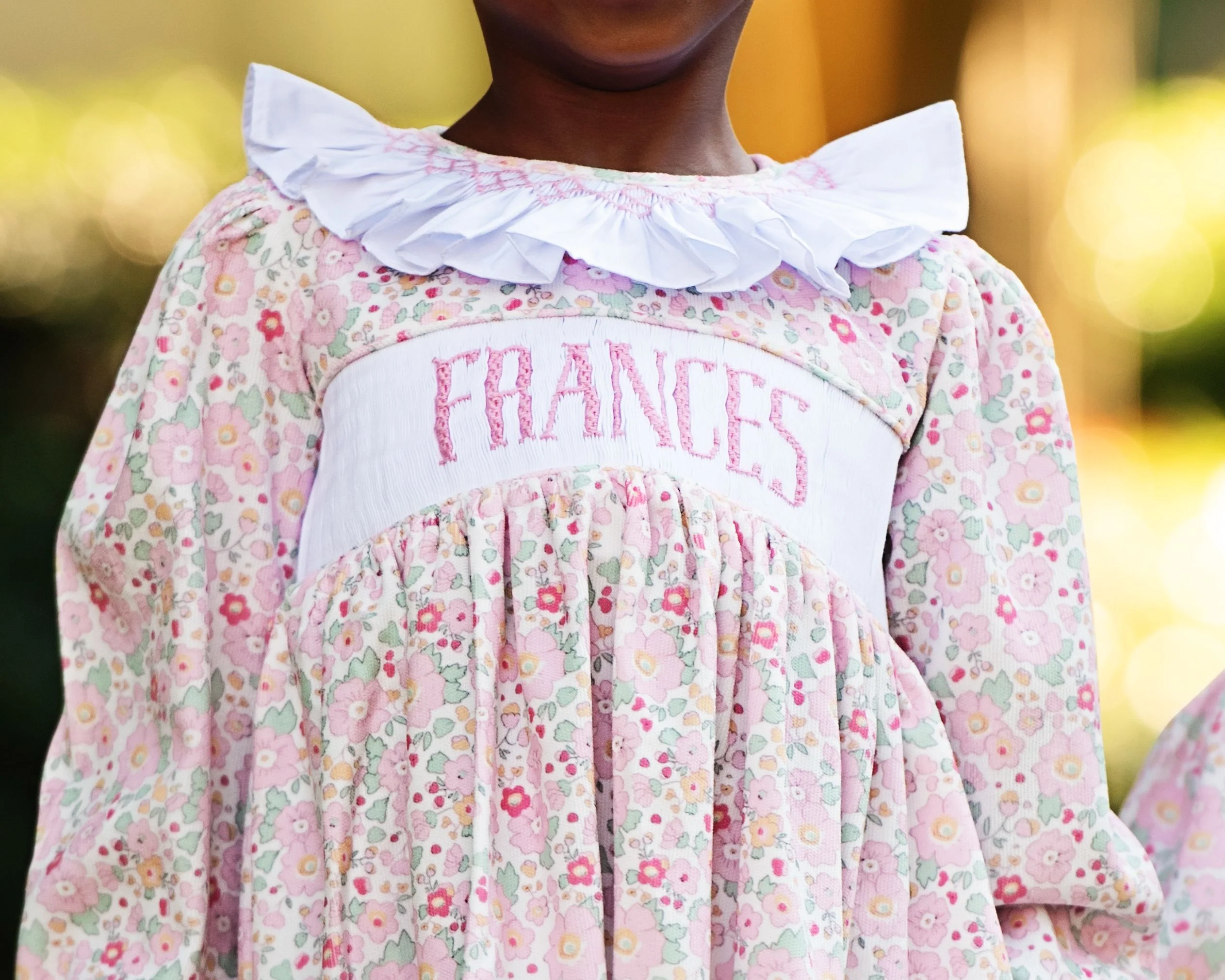 Pink Floral Corduroy Custom Smocked Legging Set - Image 3