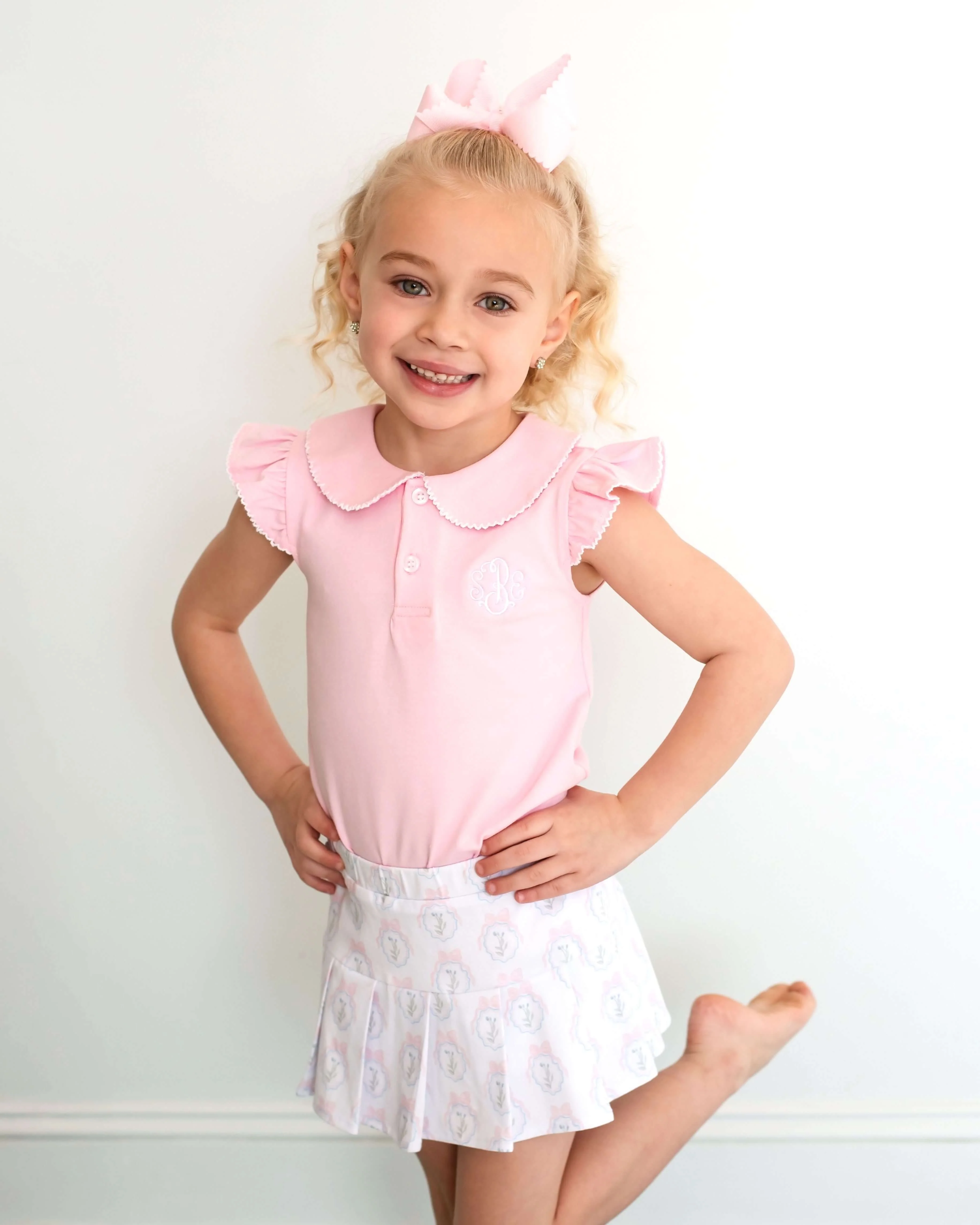Pink Flower And Bow Tennis Skirt Set - Image 2