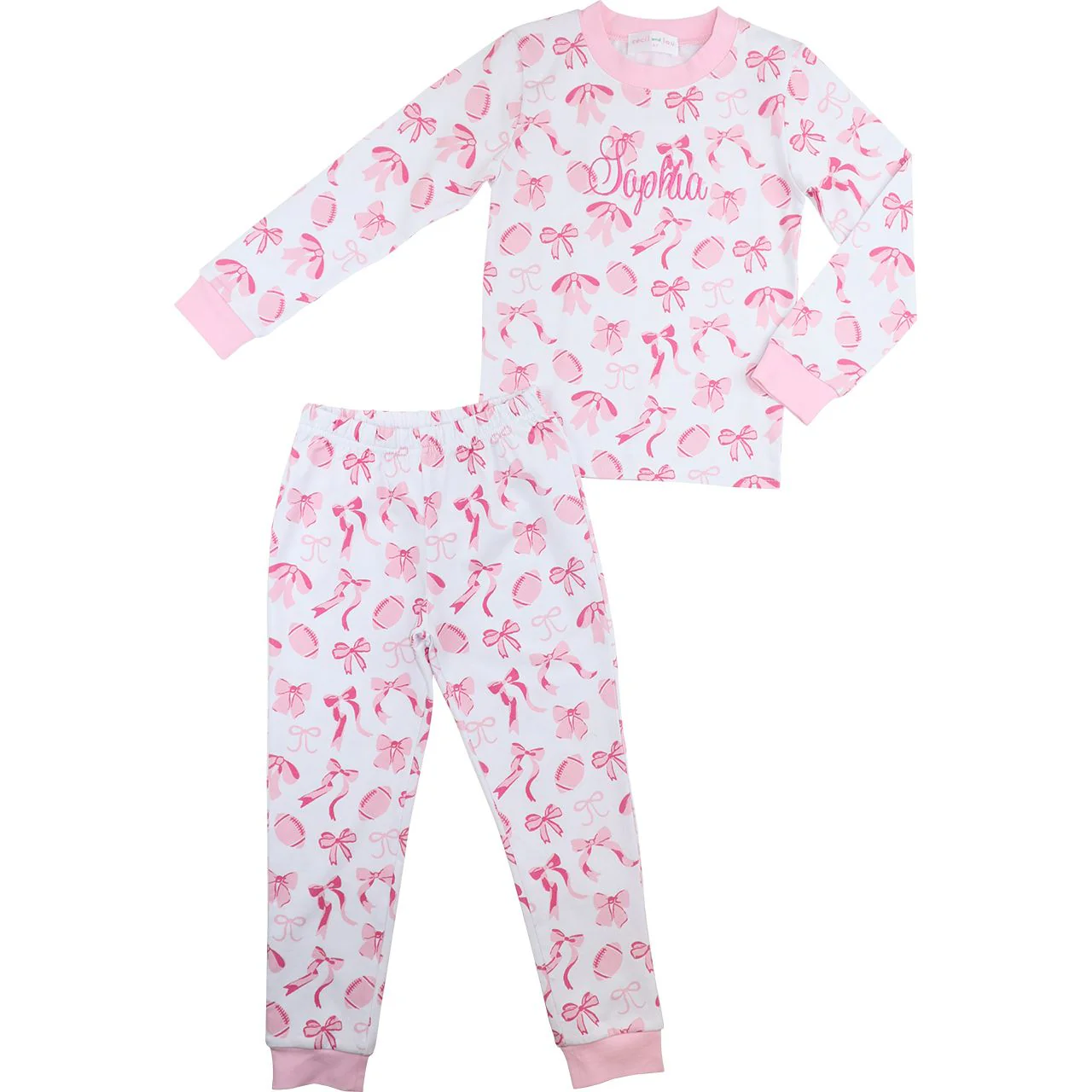 Pink Football and Bow Knit Pajamas