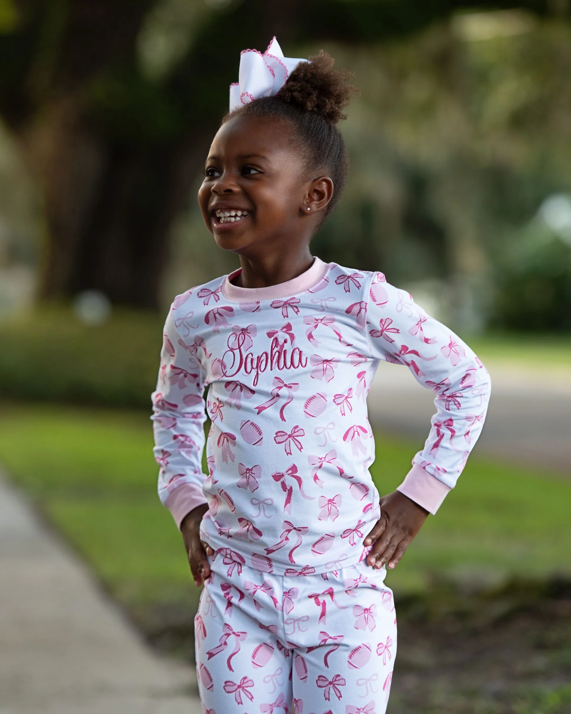 Pink Football and Bow Knit Pajamas - Image 2