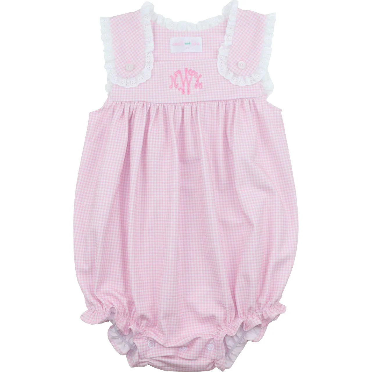Pink Gingham Knit Eyelet Bubble