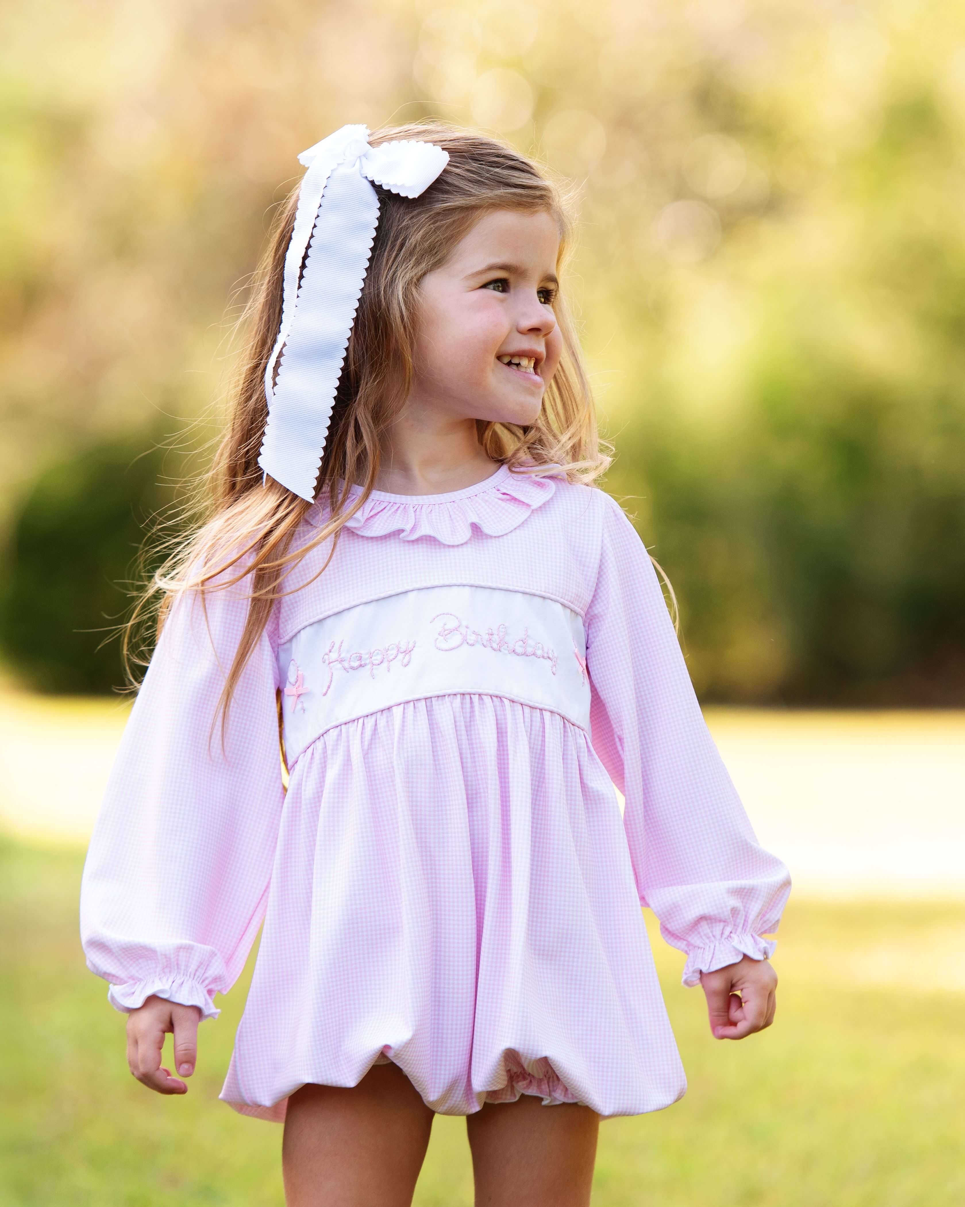 Pink Gingham Knit Happy Birthday Bubble - Image 2