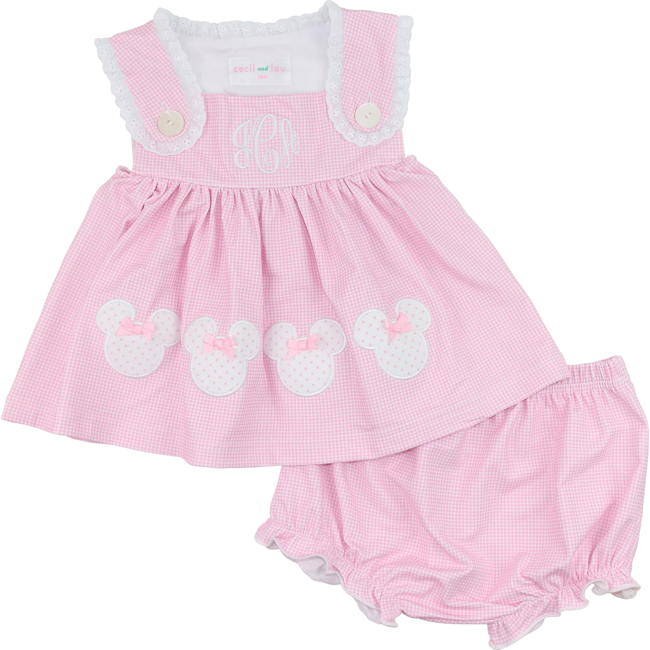 Pink Gingham Knit Mouse Ears Diaper Set