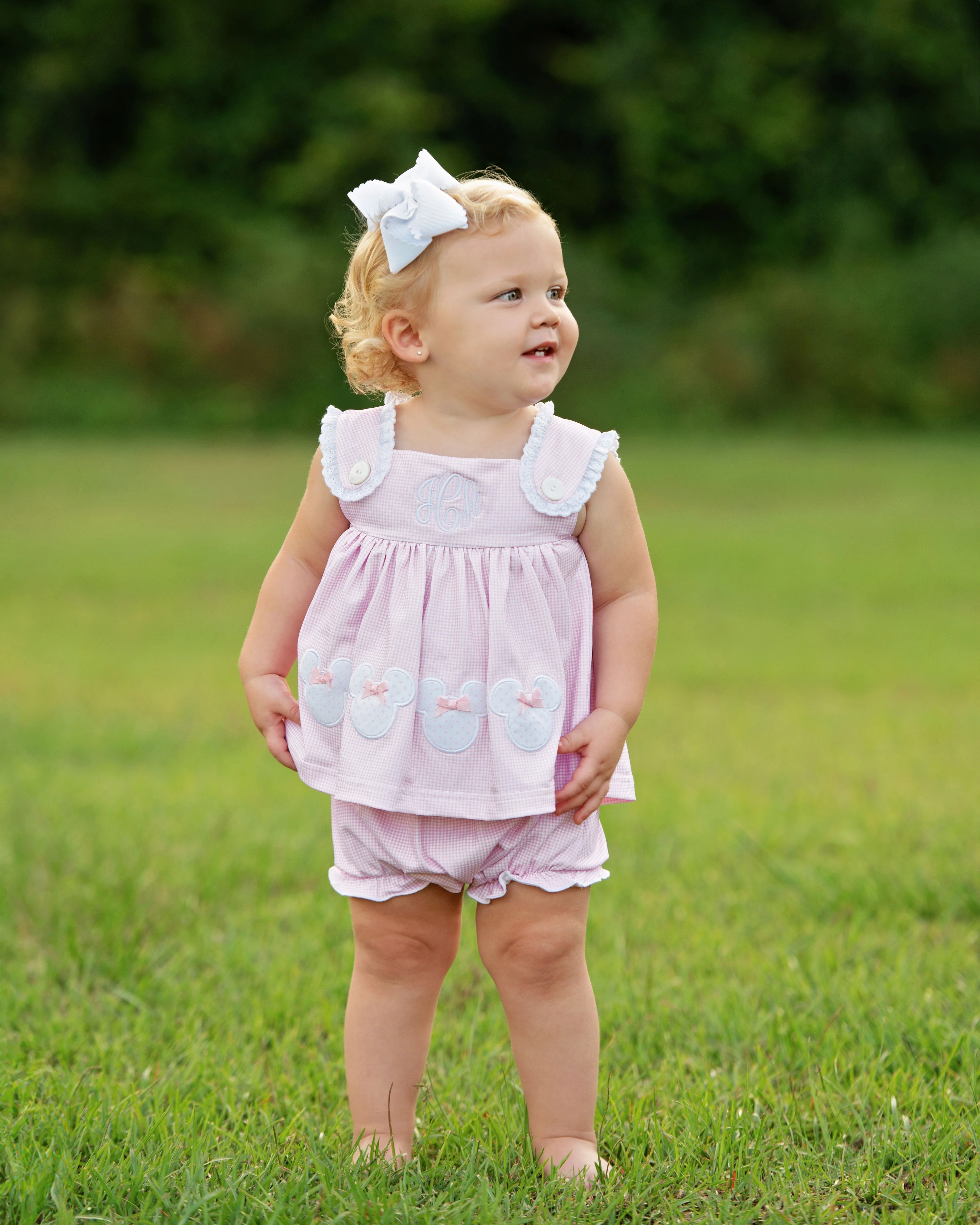 Pink Gingham Knit Mouse Ears Diaper Set - Image 2