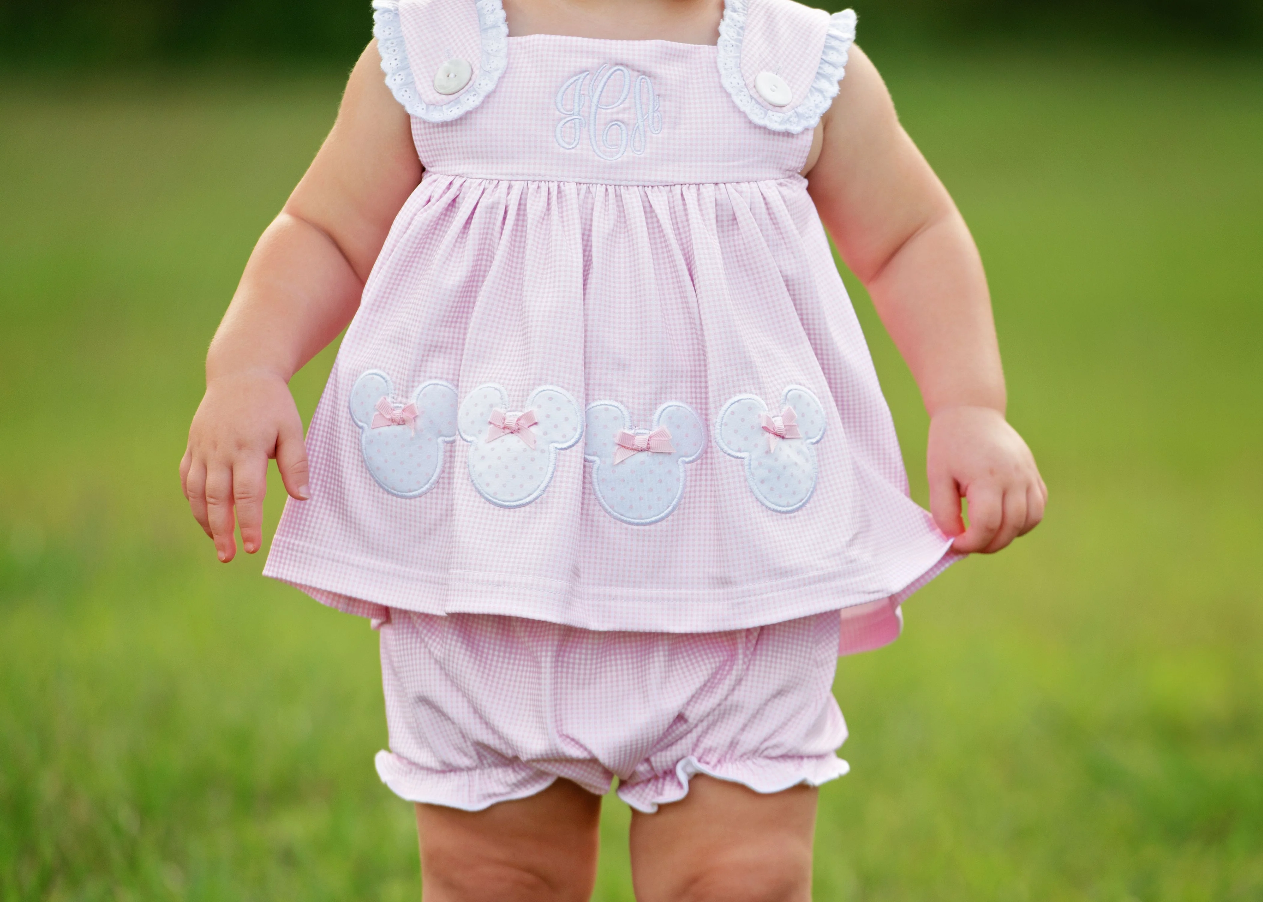 Pink Gingham Knit Mouse Ears Diaper Set - Image 3