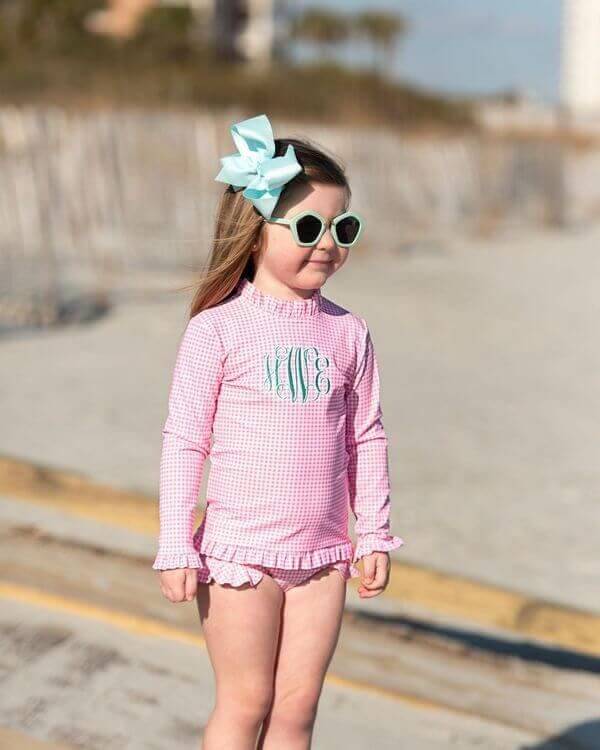 Pink Gingham Rashguard Swim Set - Image 2
