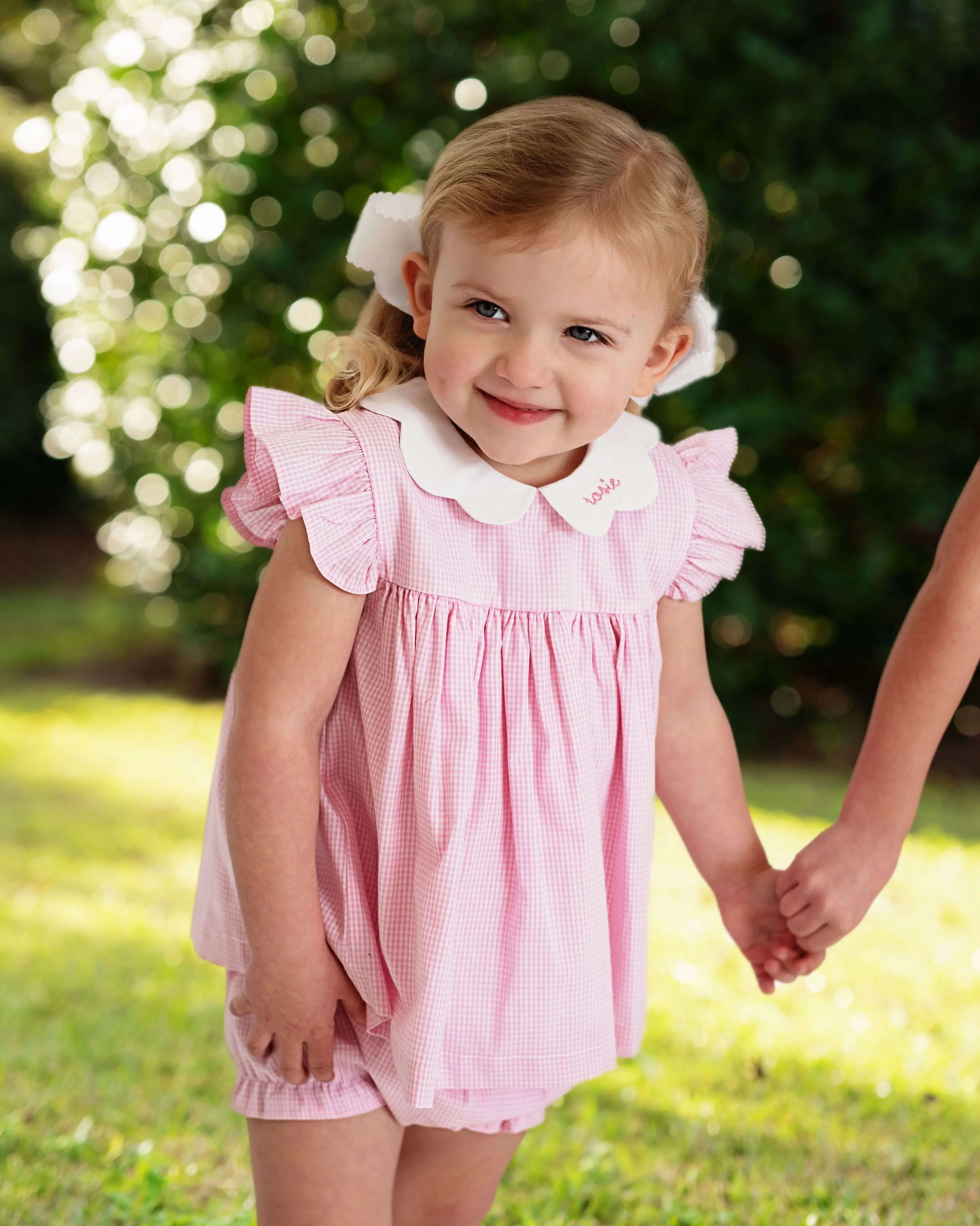 Pink Gingham Scalloped Collar Diaper Set - Image 2
