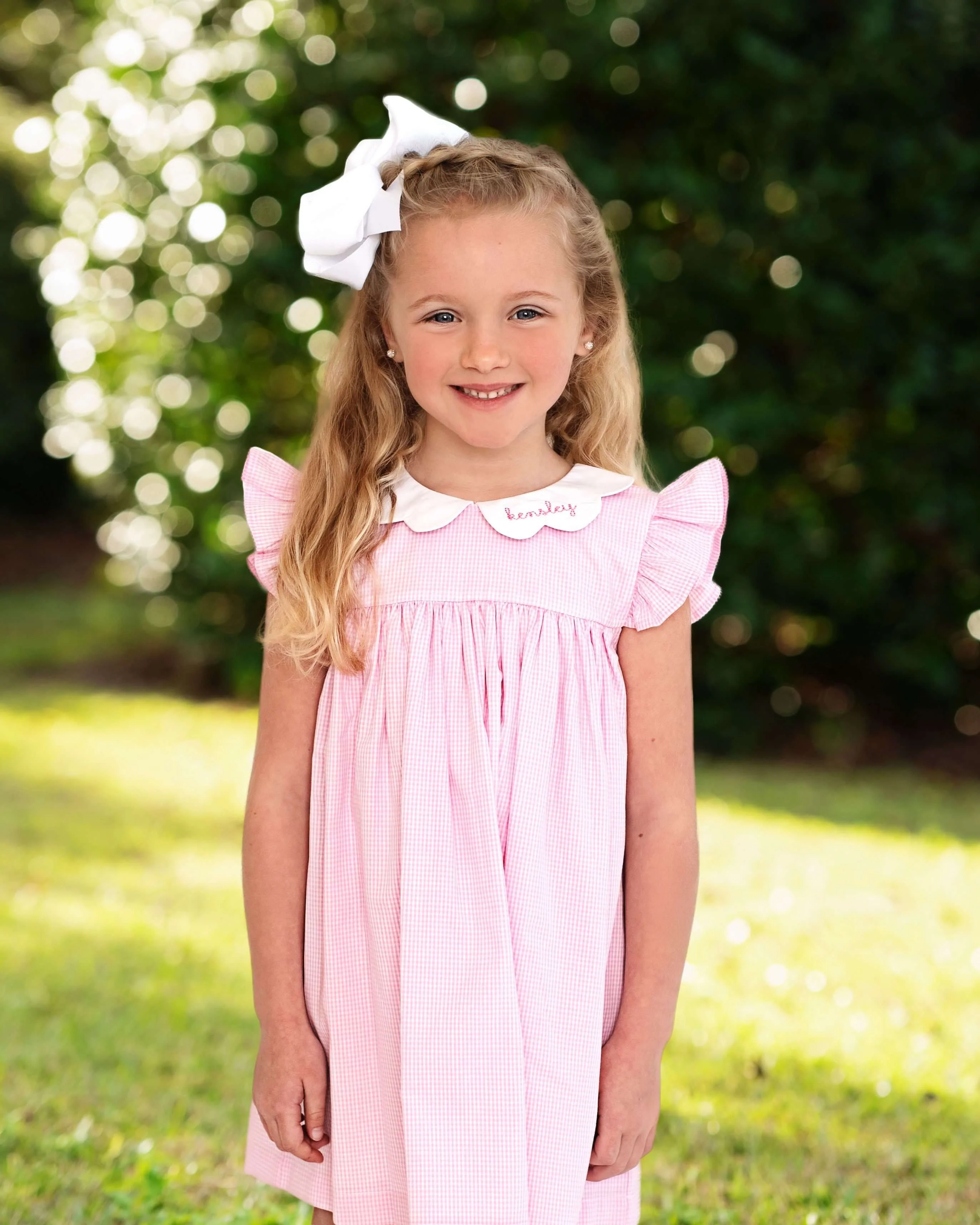 Pink Gingham Scalloped Collar Dress - Image 2