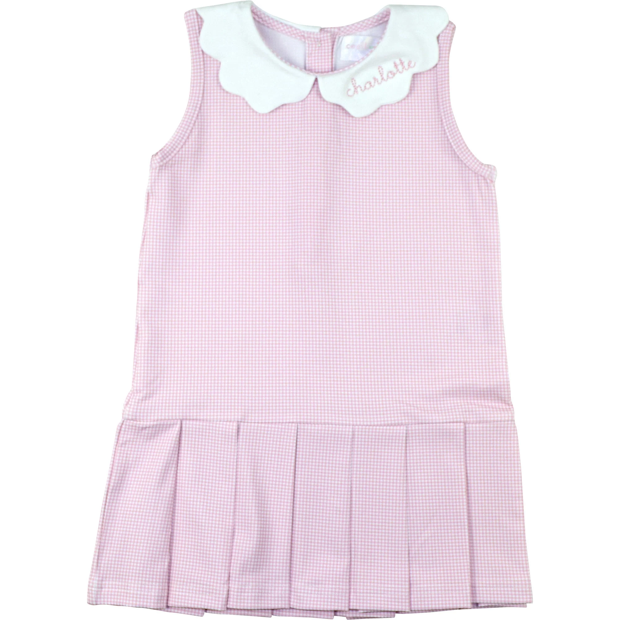 Pink Gingham Scalloped Collar Knit Tennis Dress