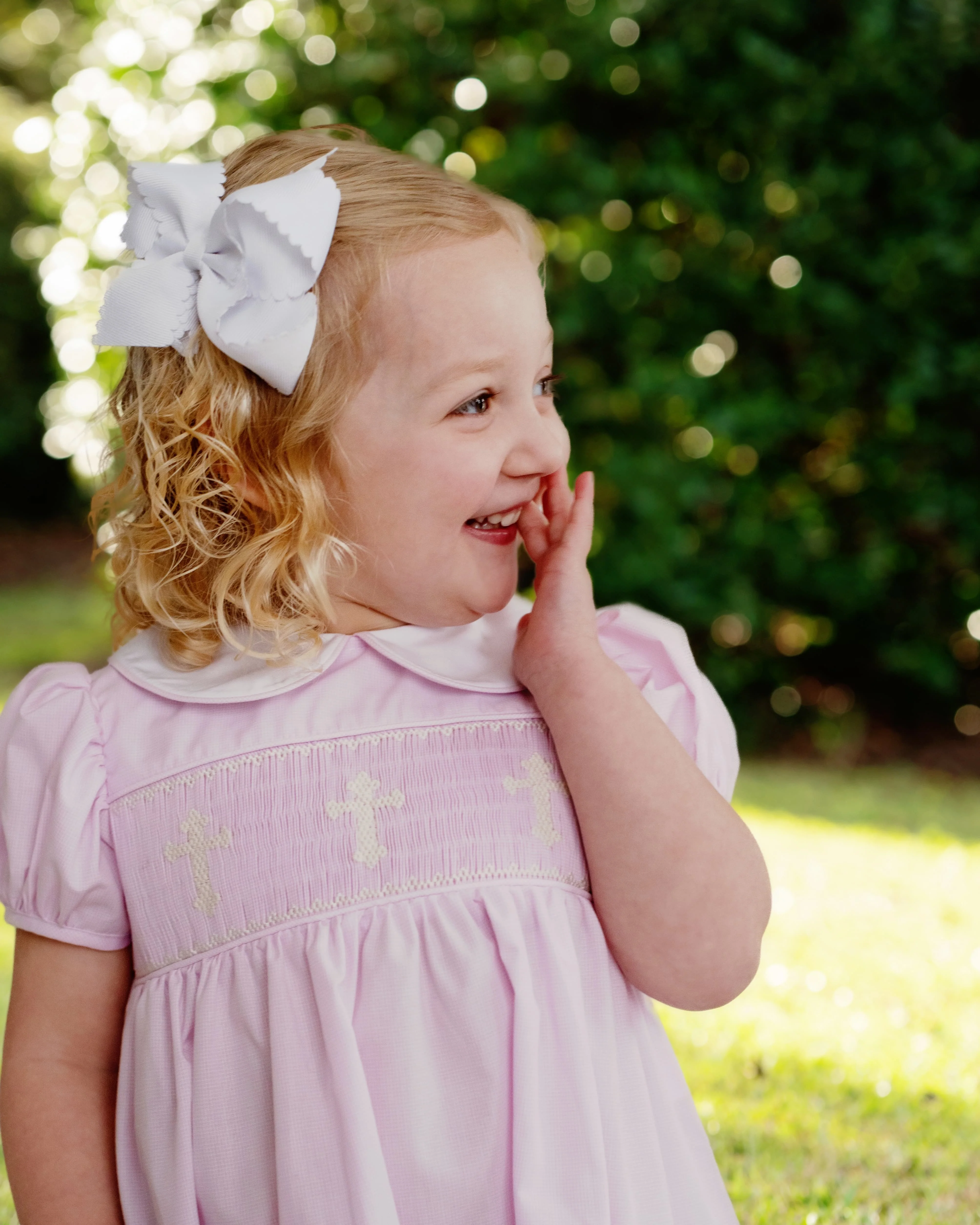 Pink Gingham Smocked Cross Dress - Image 2