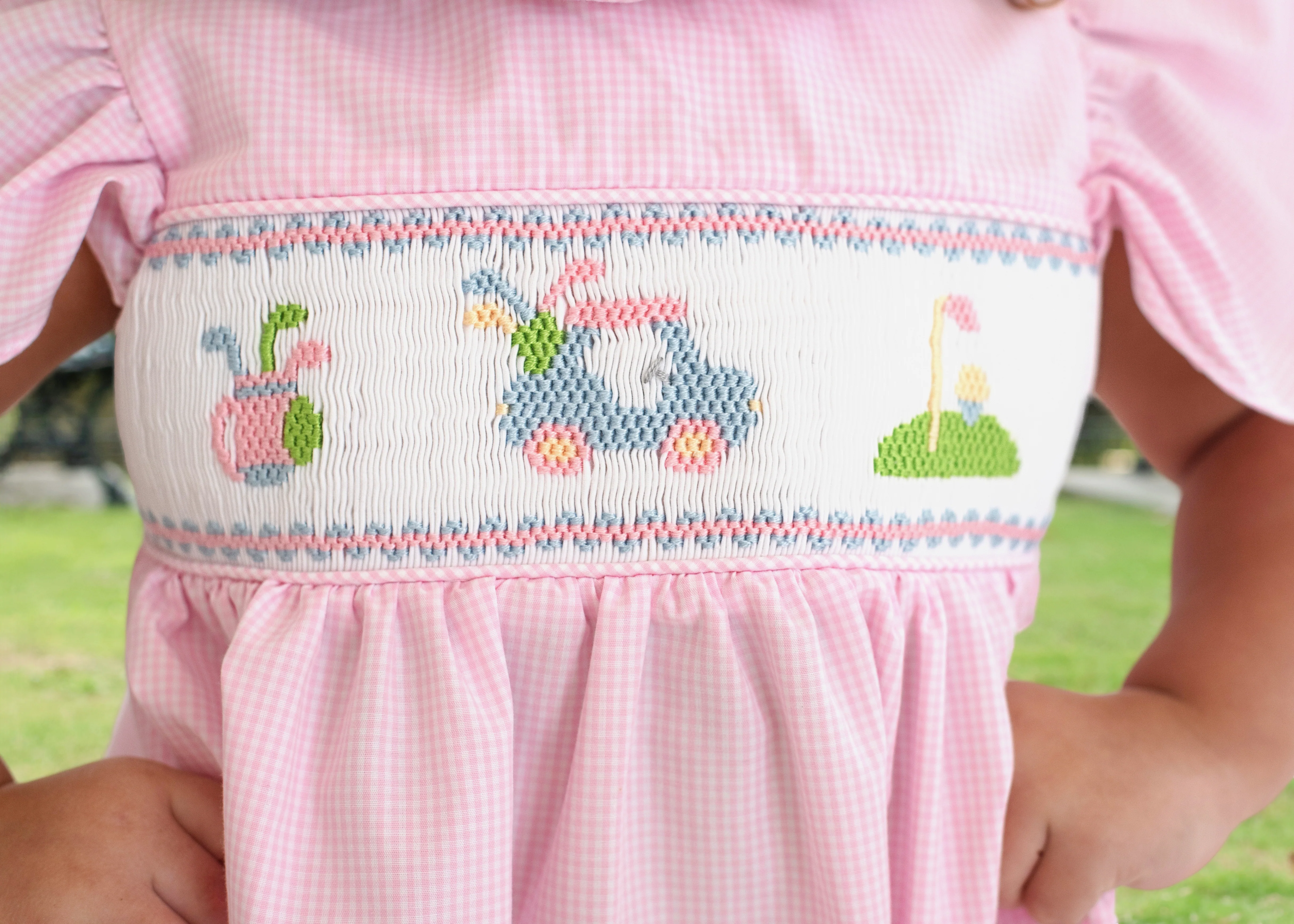 Pink Gingham Smocked Golf Short Set - Image 3
