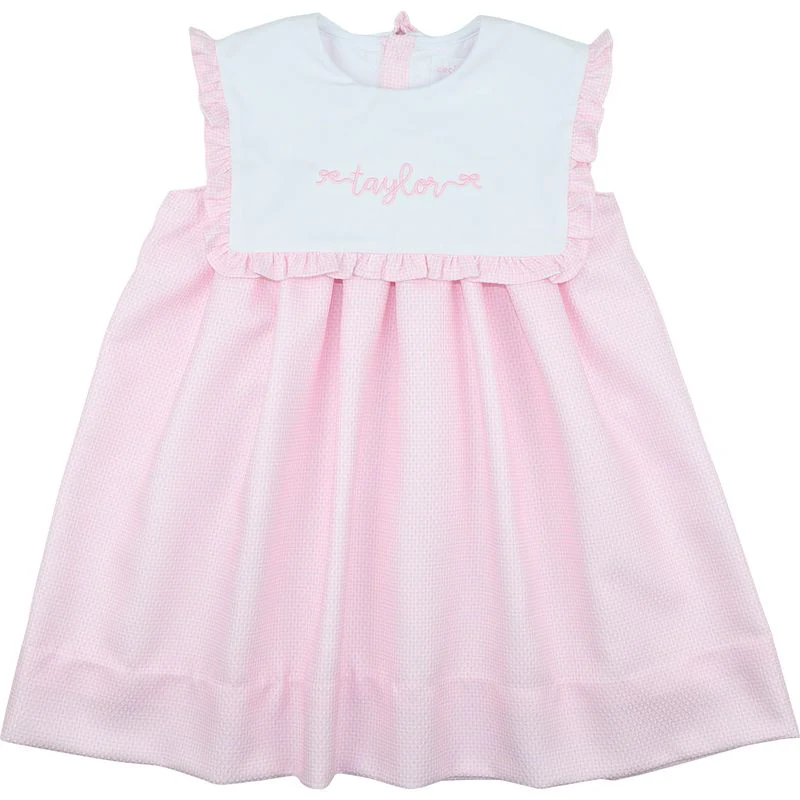 Pink Honeycomb Square Collar Dress