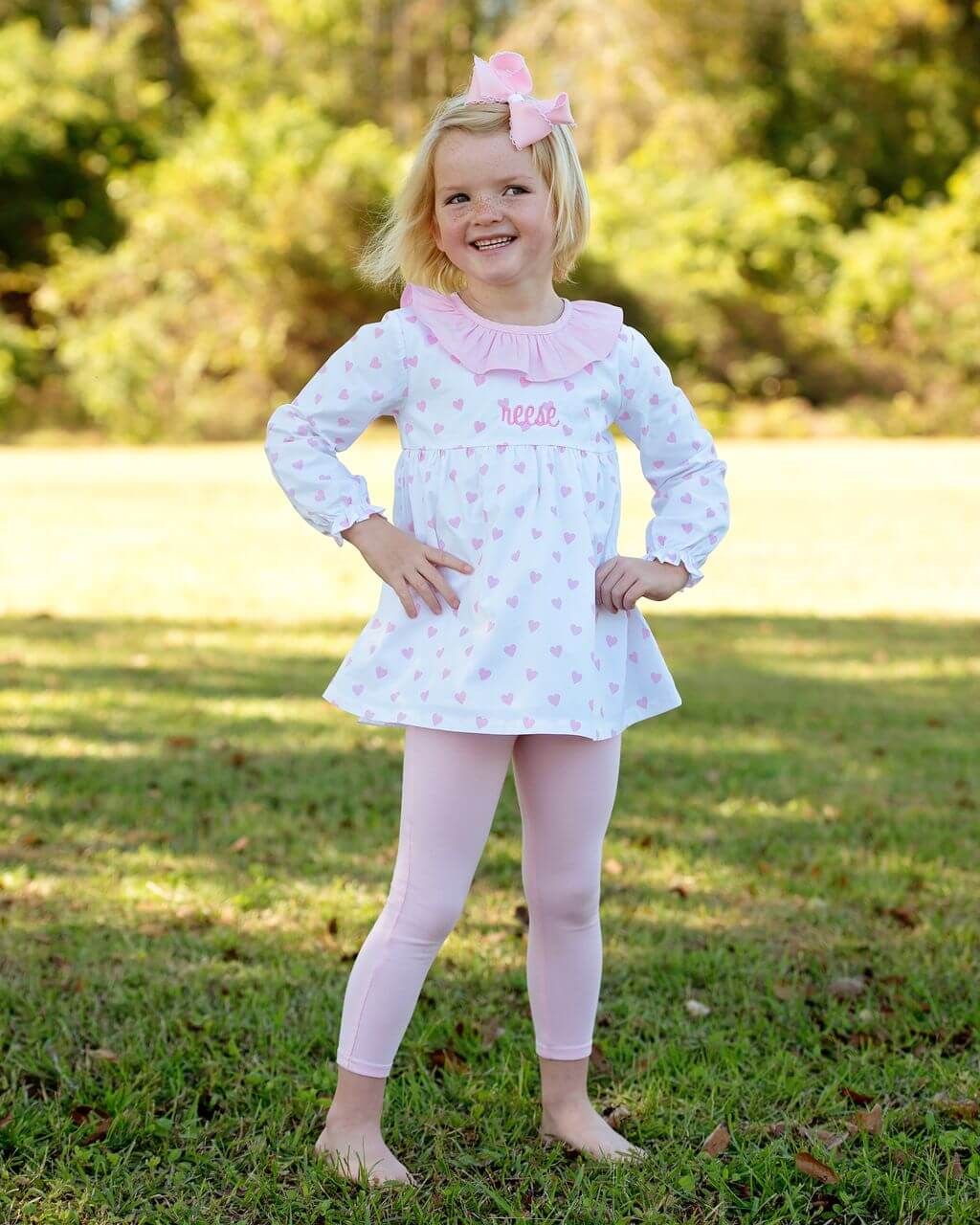 Pink Knit Hearts Legging Set - Image 2