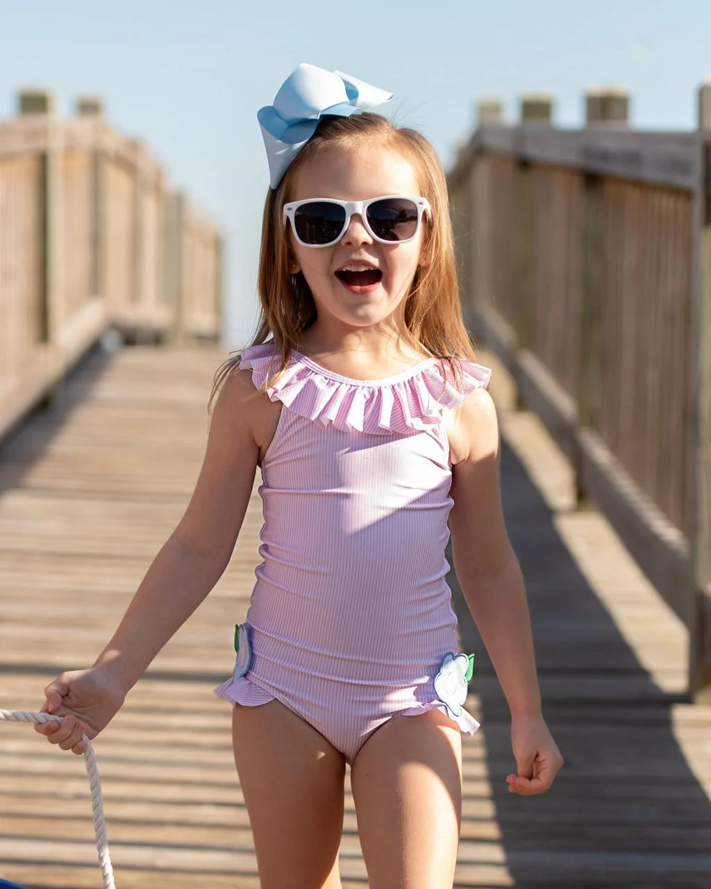 Pink Mini Stripe Flower Swimsuit - Image 2