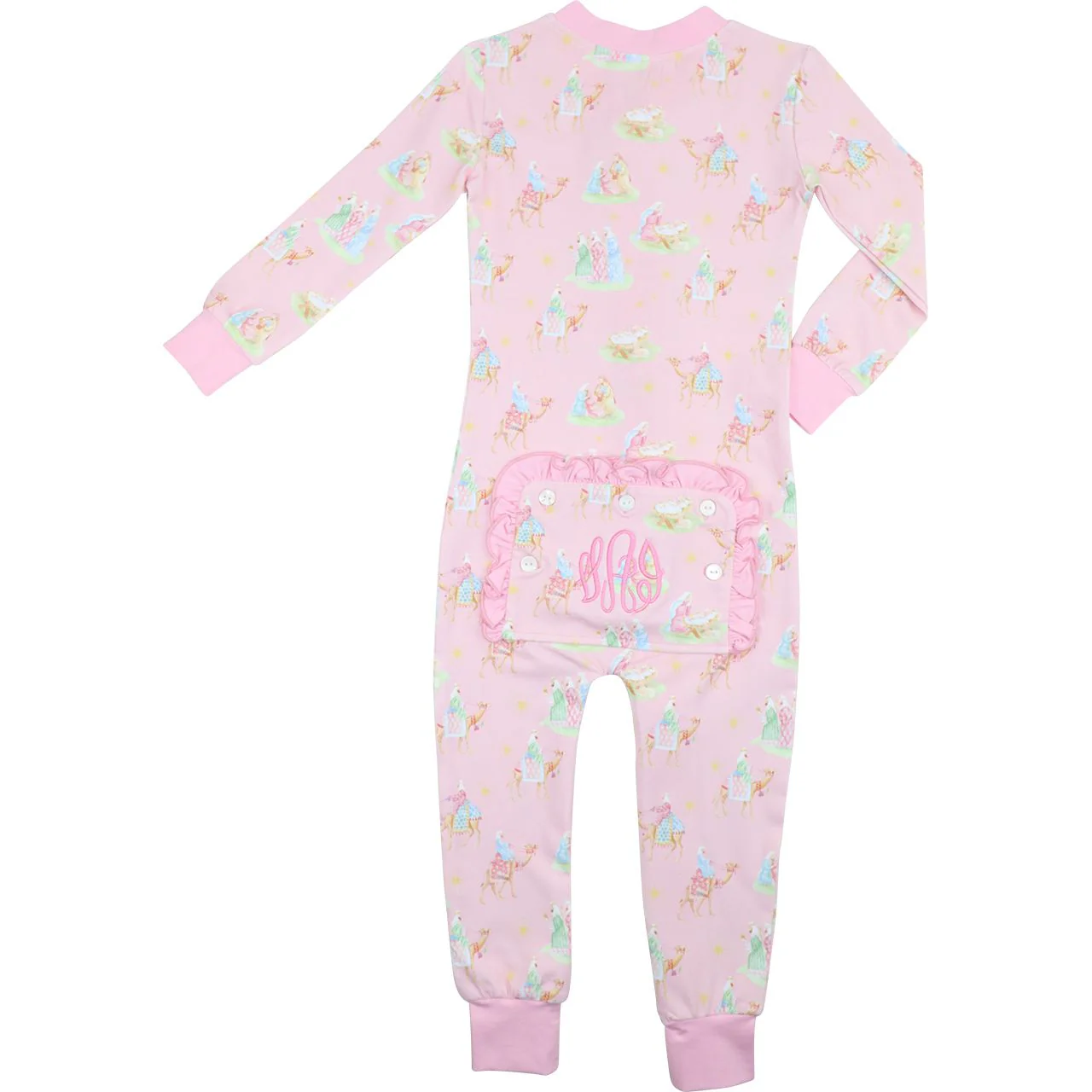 Pink Nativity Scene Knit Zipper Pajamas