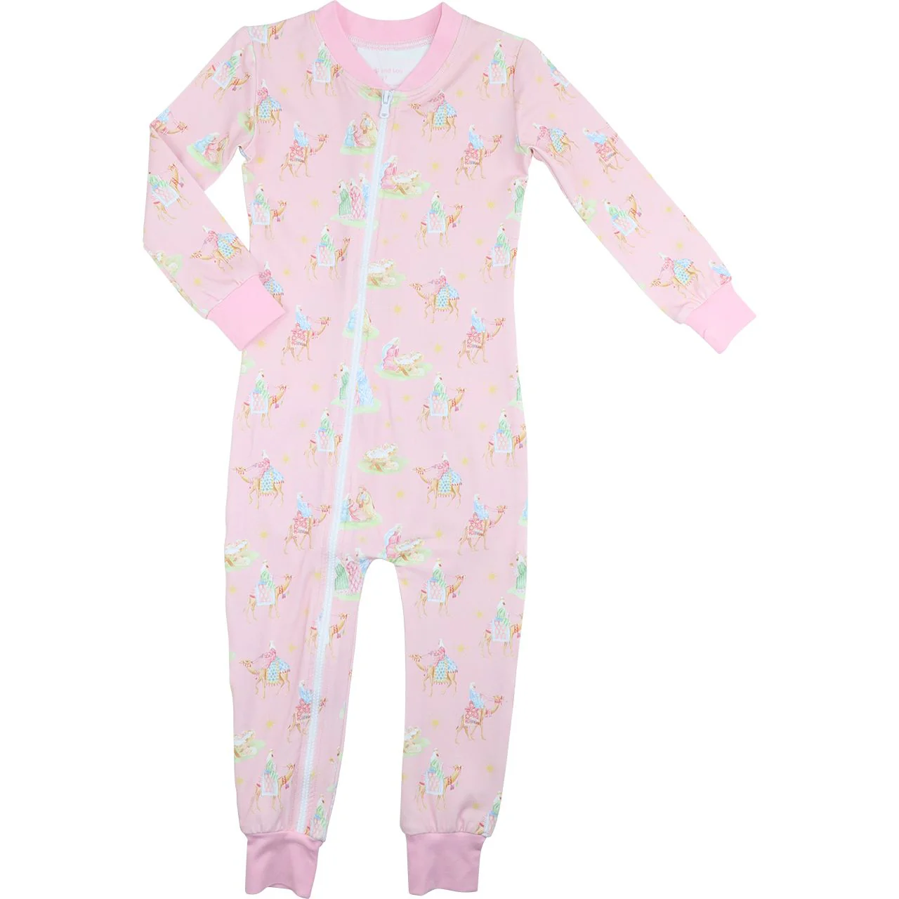 Pink Nativity Scene Knit Zipper Pajamas - Image 2