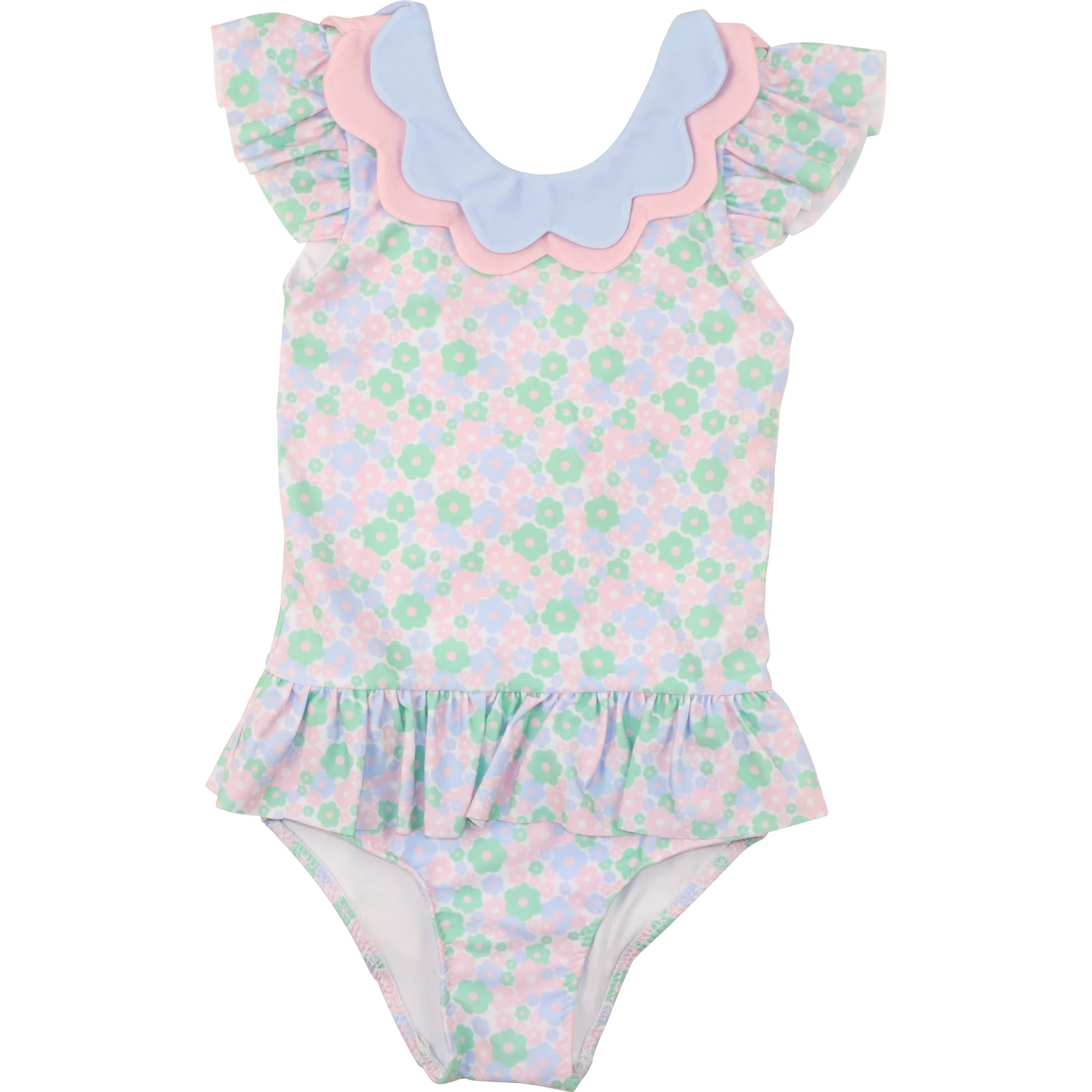 Pink Pastel Floral Scalloped Swimsuit