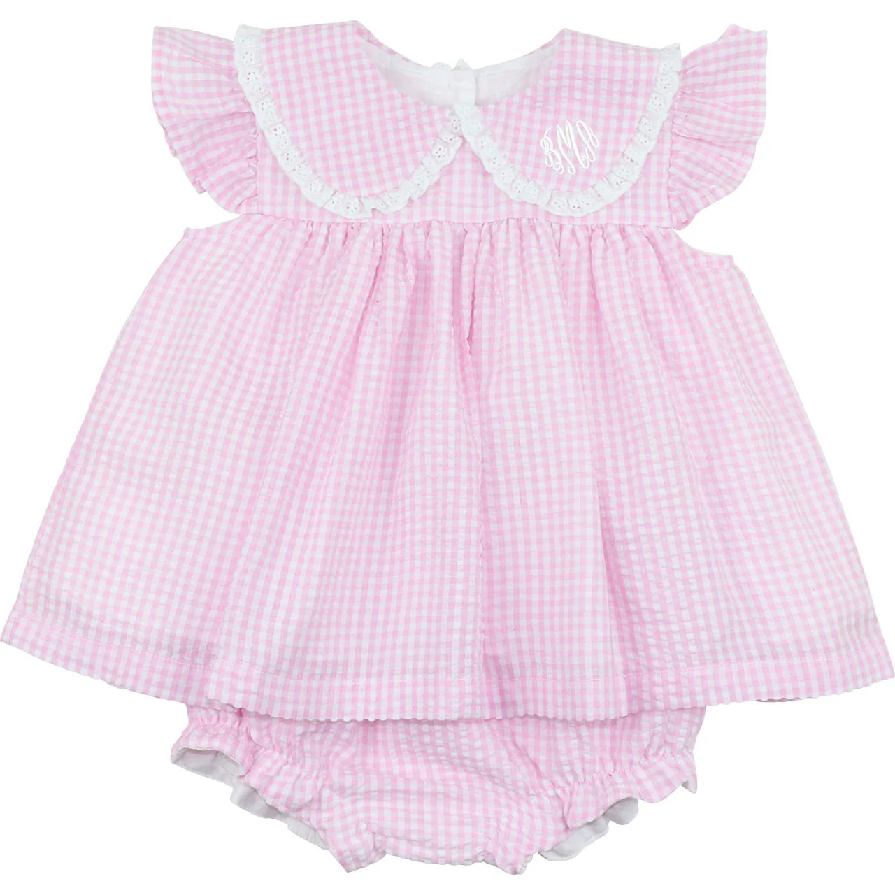 Pink Seersucker Angel Sleeve Diaper Set