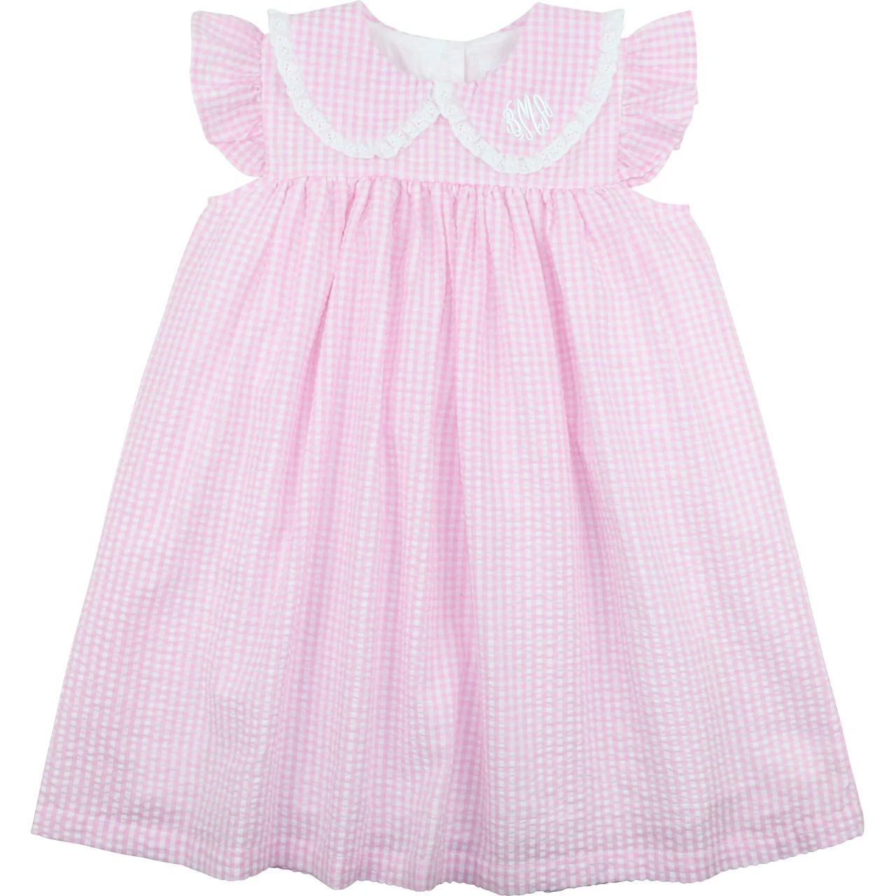 Pink Seersucker Angel Sleeve Dress