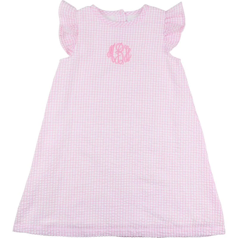 Pink Seersucker Angel Sleeve Dress