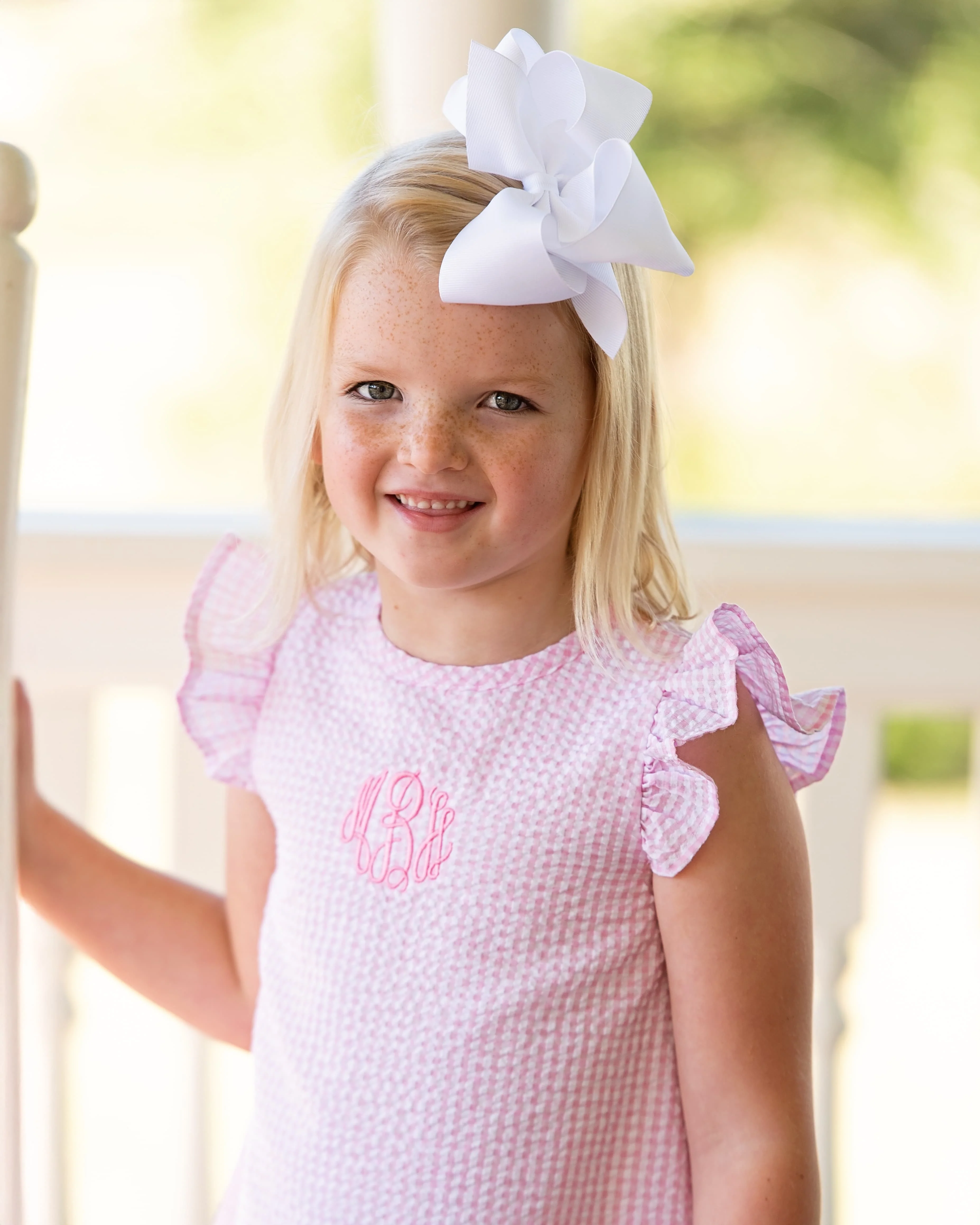 Pink Seersucker Angel Sleeve Dress - Image 3