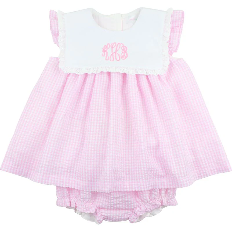 Pink Seersucker Diaper Set