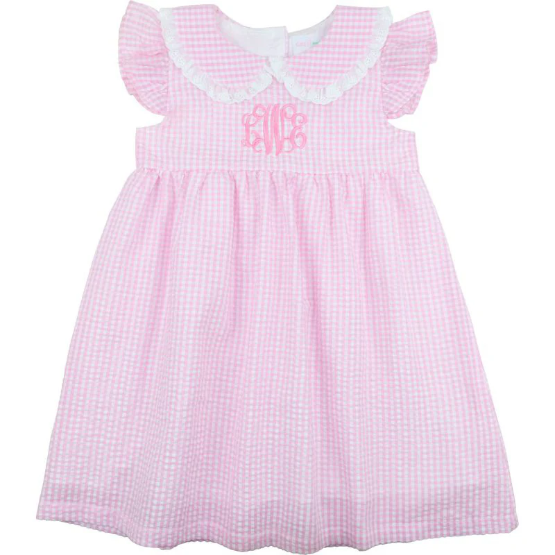 Pink Seersucker Eyelet Dress