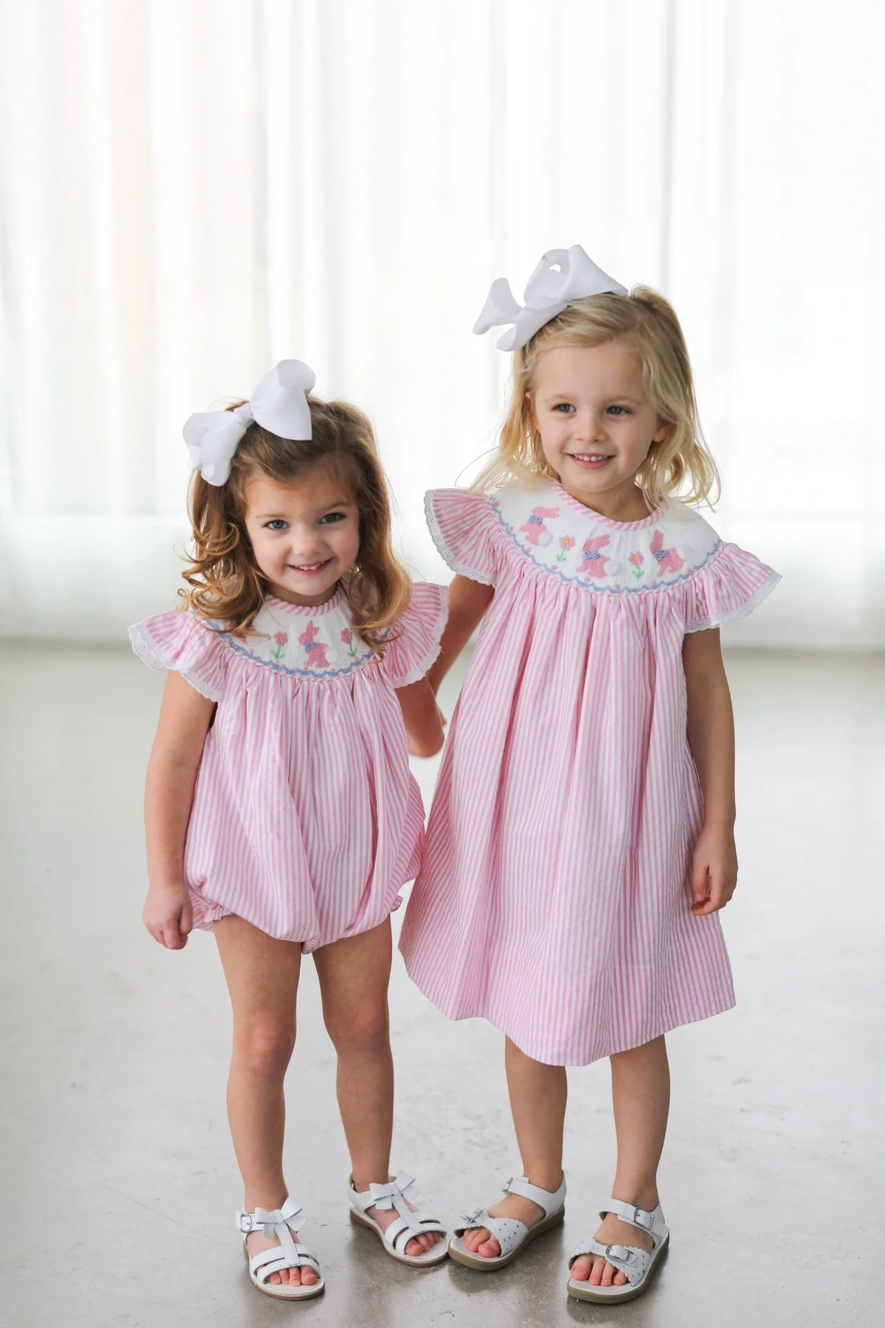 Pink Seersucker Smocked Bunnies Dress - Image 2