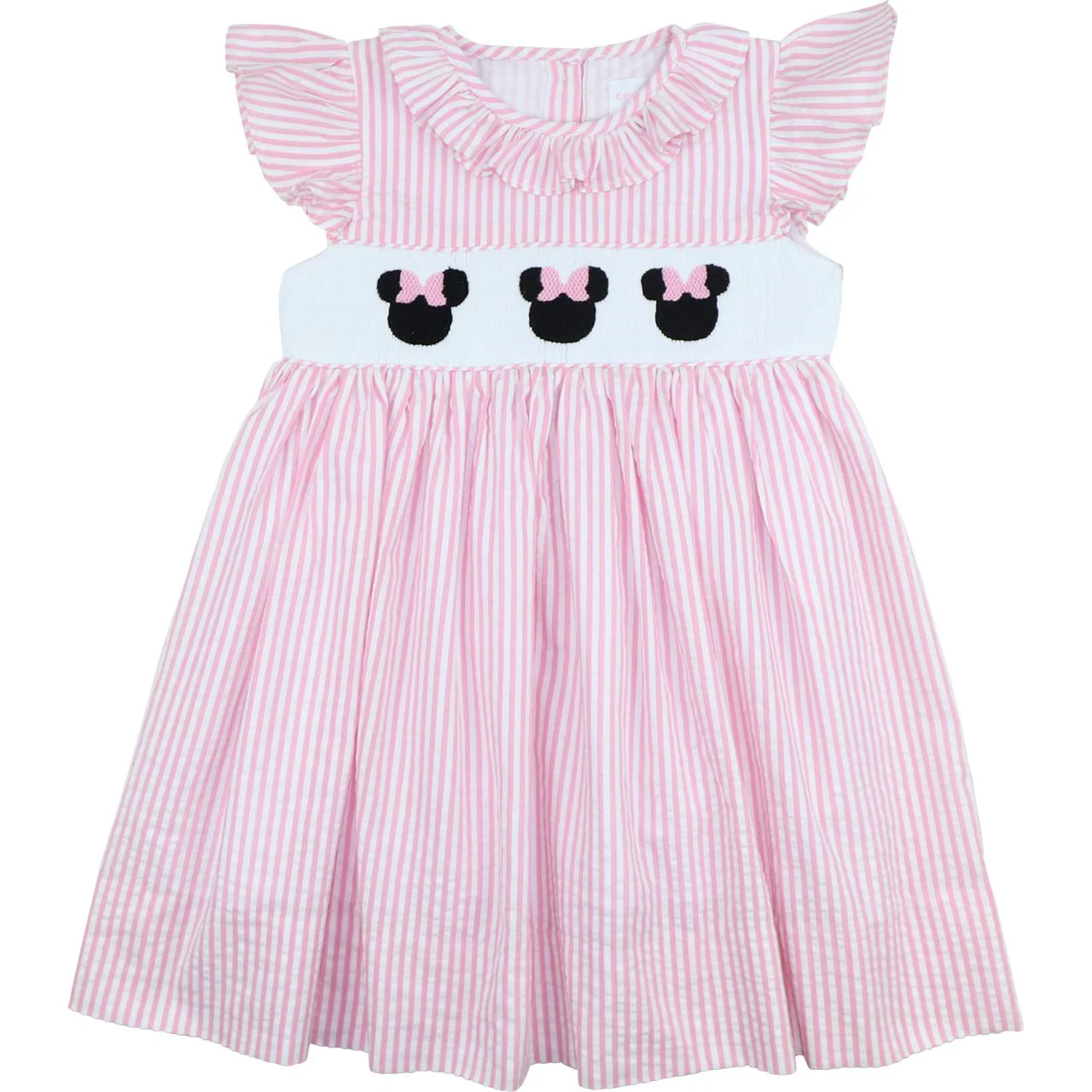 Pink Seersucker Smocked Mouse Ears Dress