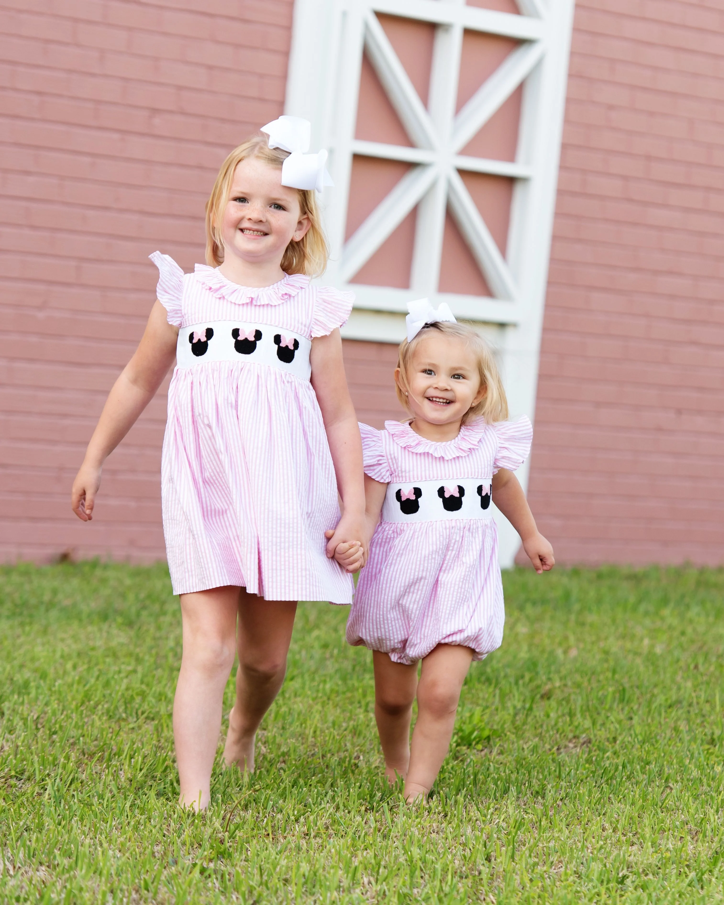Pink Seersucker Smocked Mouse Ears Dress - Image 2