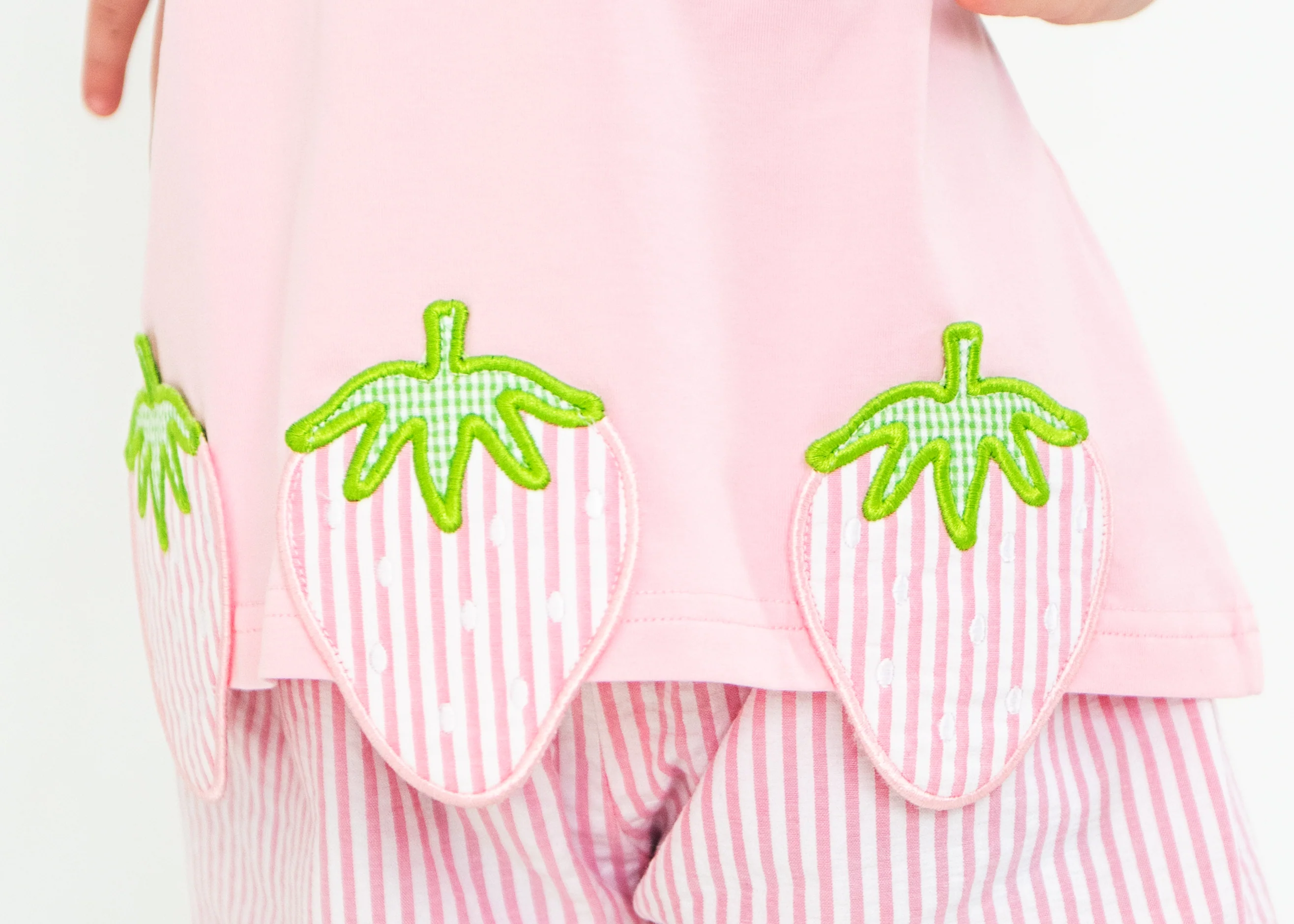 Pink Seersucker Strawberry Short Set - Image 3