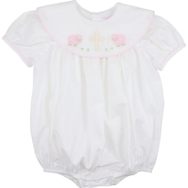 Pink Shadow Embroidered Lamb And Cross Bubble
