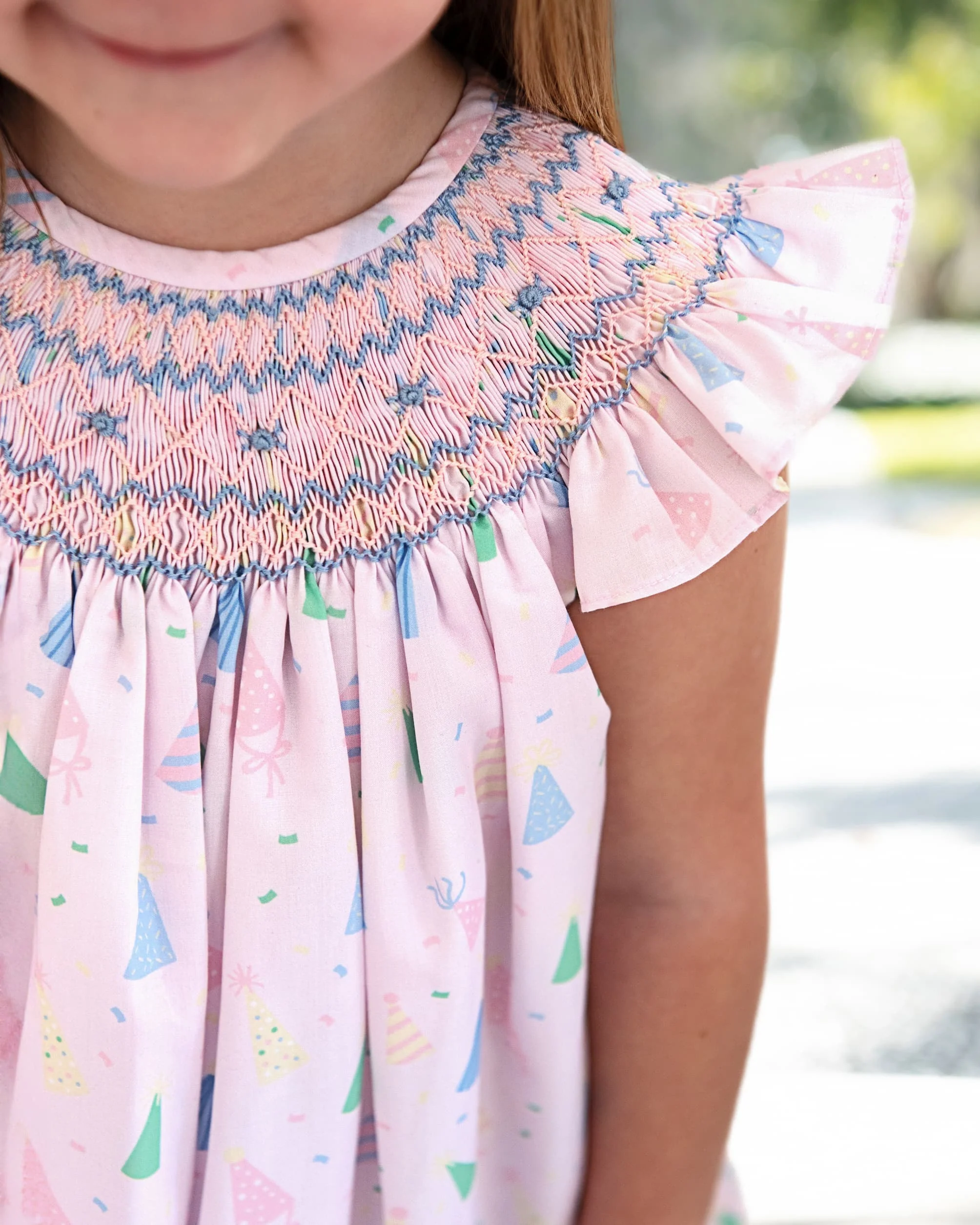 Pink And Blue Smocked Birthday Hat Dress - Image 3