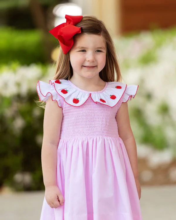 Pink Smocked Embroidered Apple Dress - Image 2