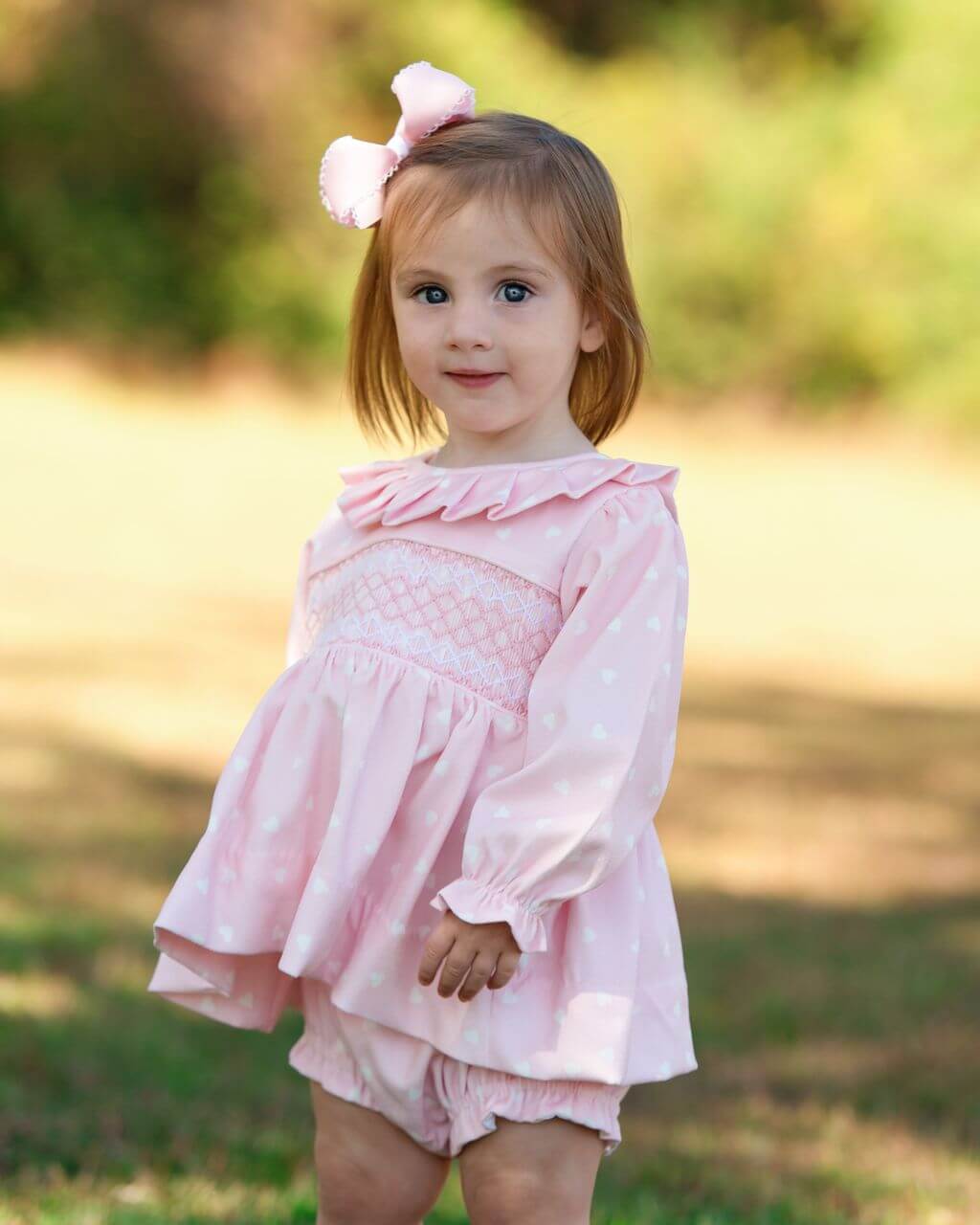 Pink Smocked Heart Print Diaper Set - Image 2