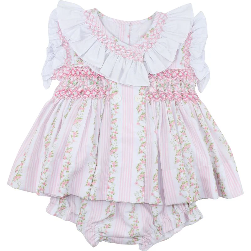 Pink Smocked Rosebud Diaper Set