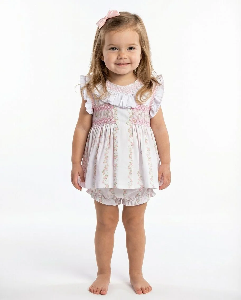 Pink Smocked Rosebud Diaper Set - Image 2