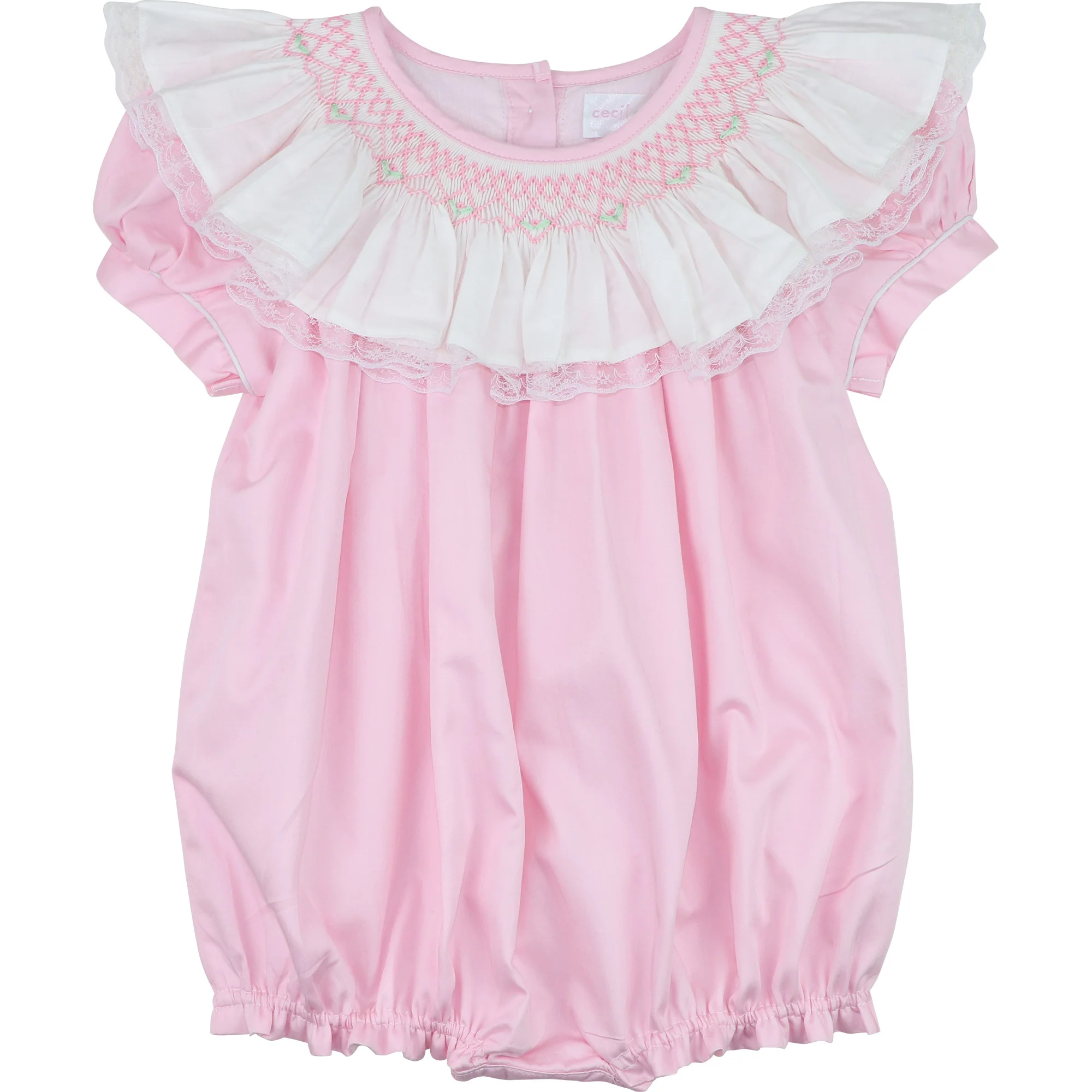 Pink Smocked Ruffle Neck Bubble