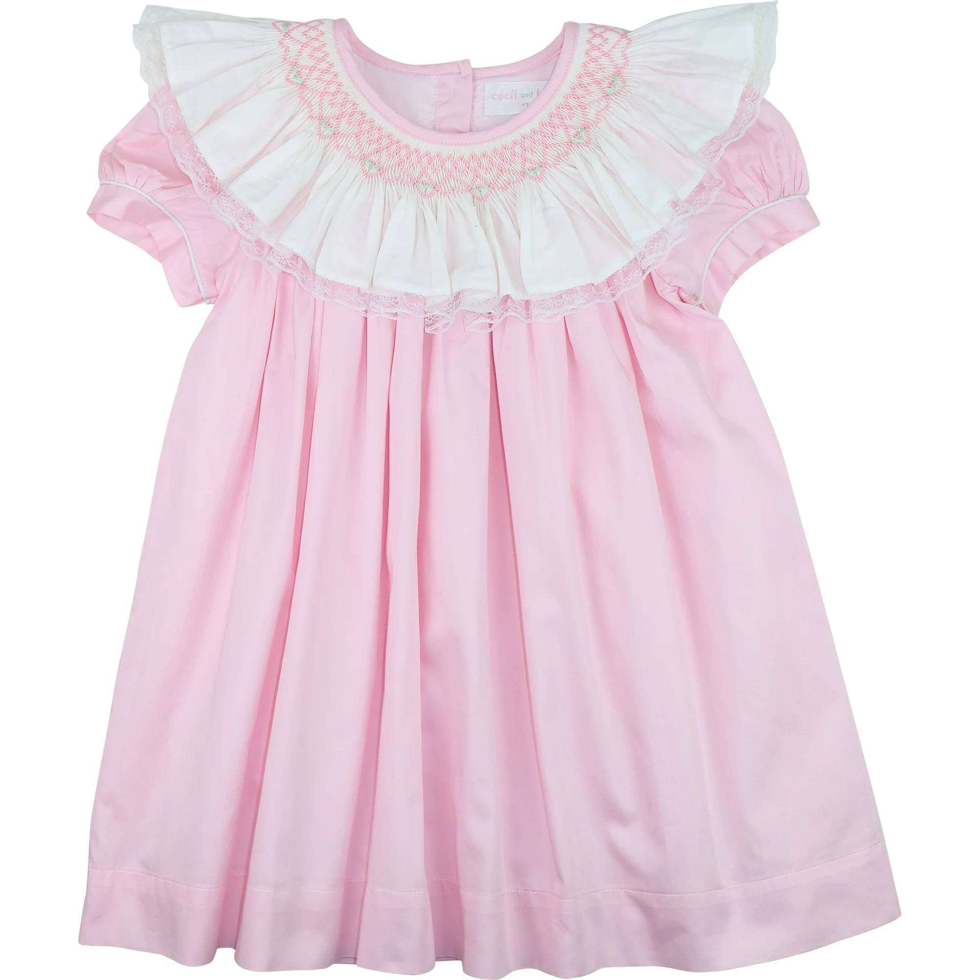 Pink Smocked Ruffle Neck Dress