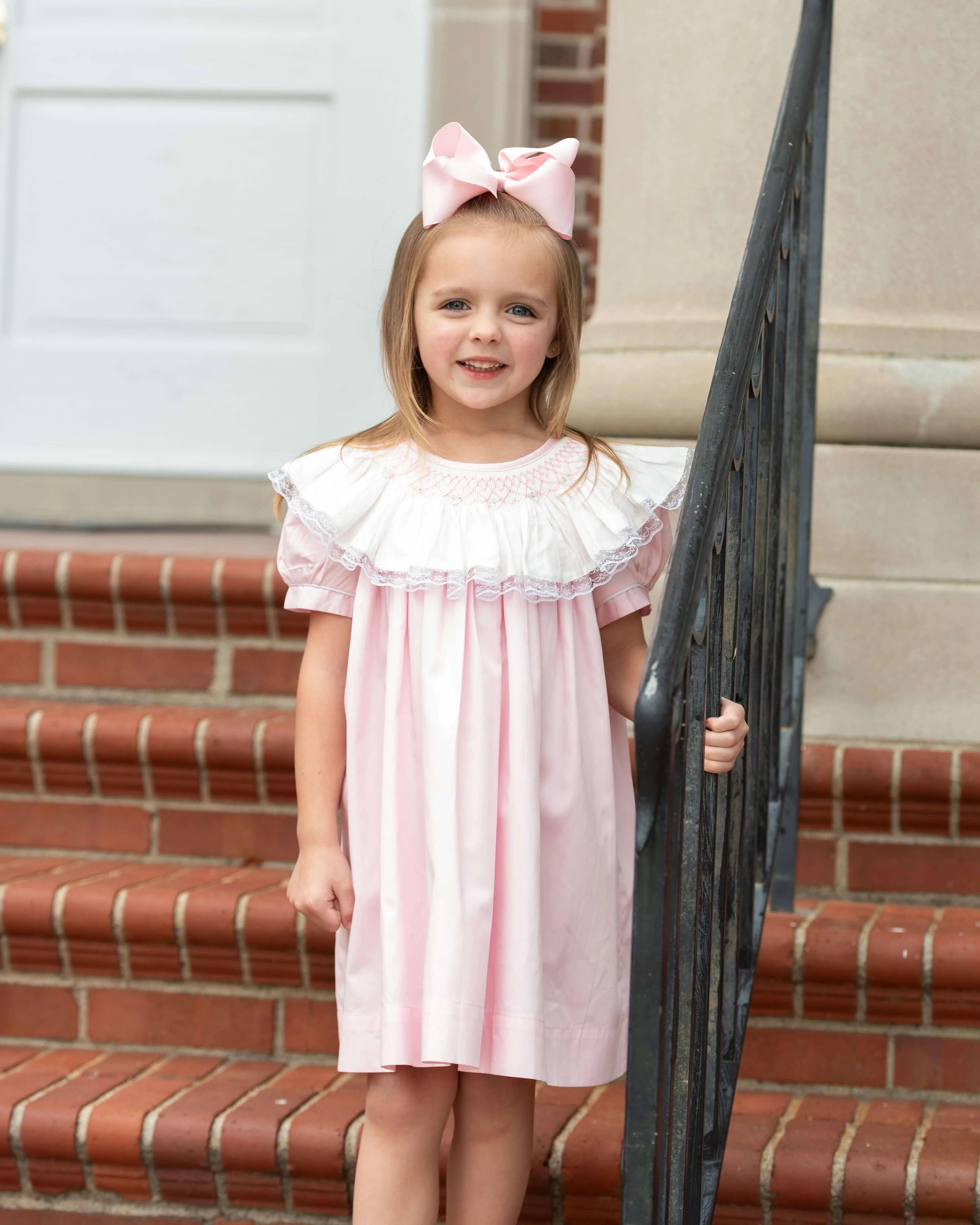 Pink Smocked Ruffle Neck Dress - Image 2