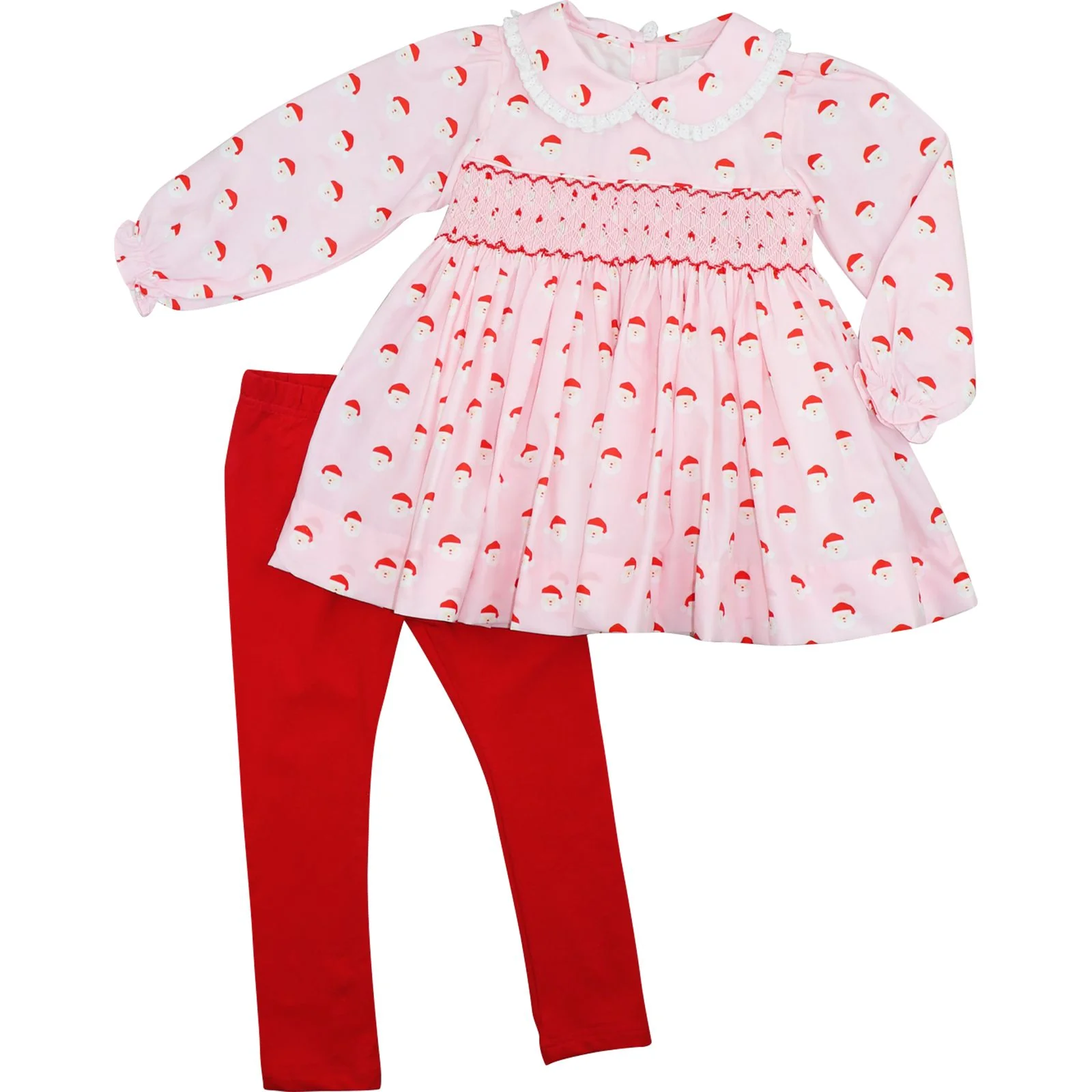 Pink Smocked Santa Legging Set