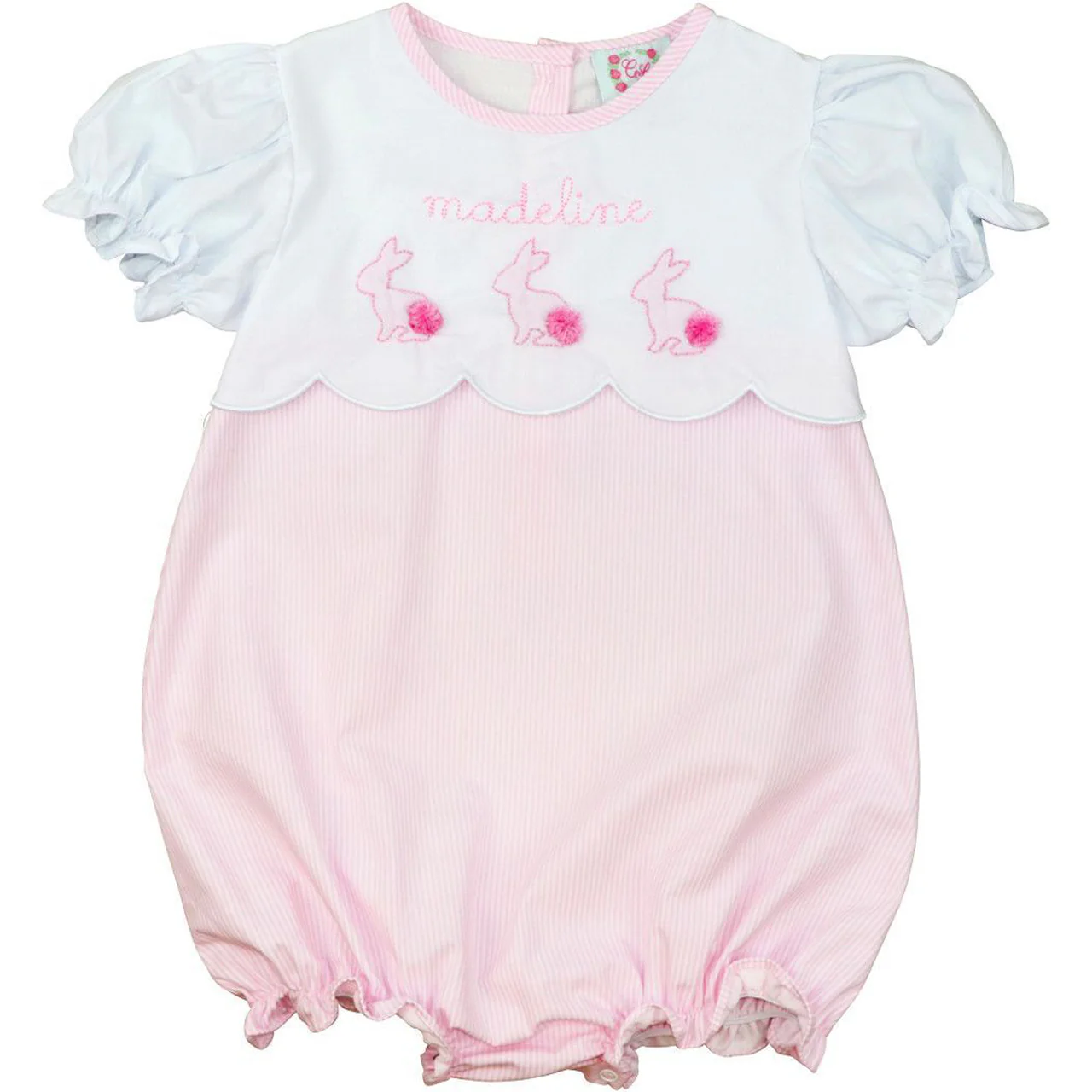 Pink Stripe Embroidered Bunnies Bubble