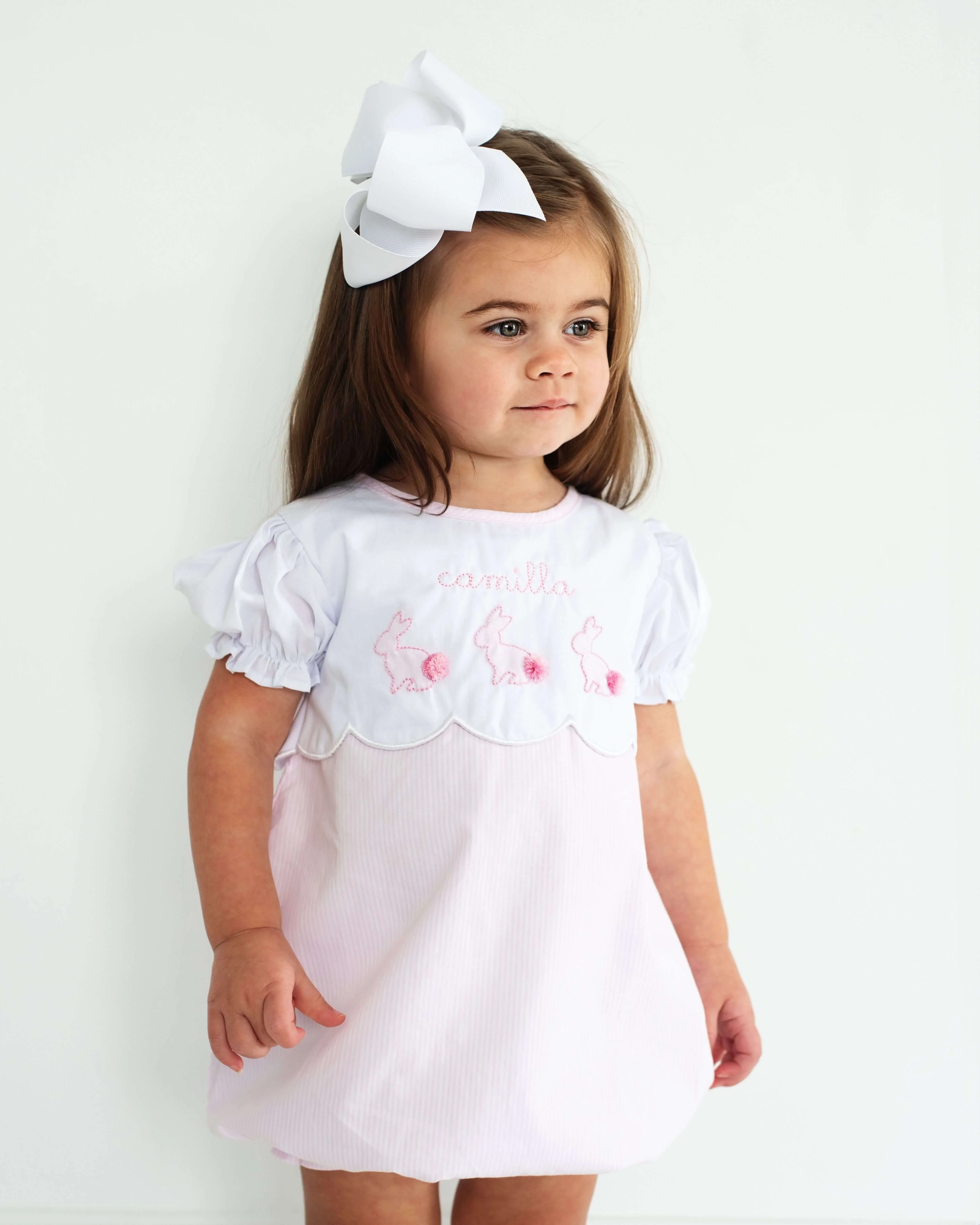 Pink Stripe Embroidered Bunnies Bubble - Image 2
