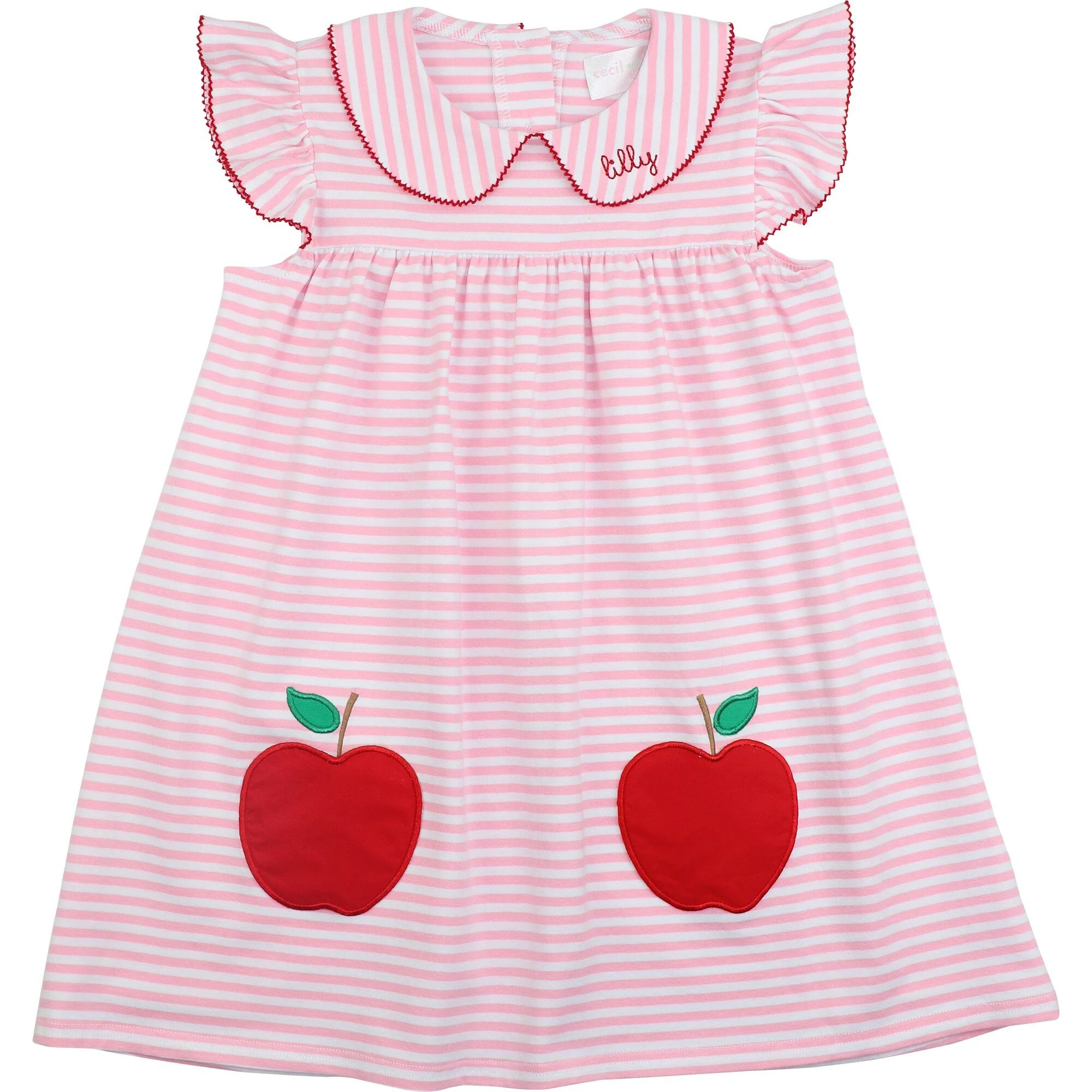 Pink Stripe Knit Applique Apple Dress