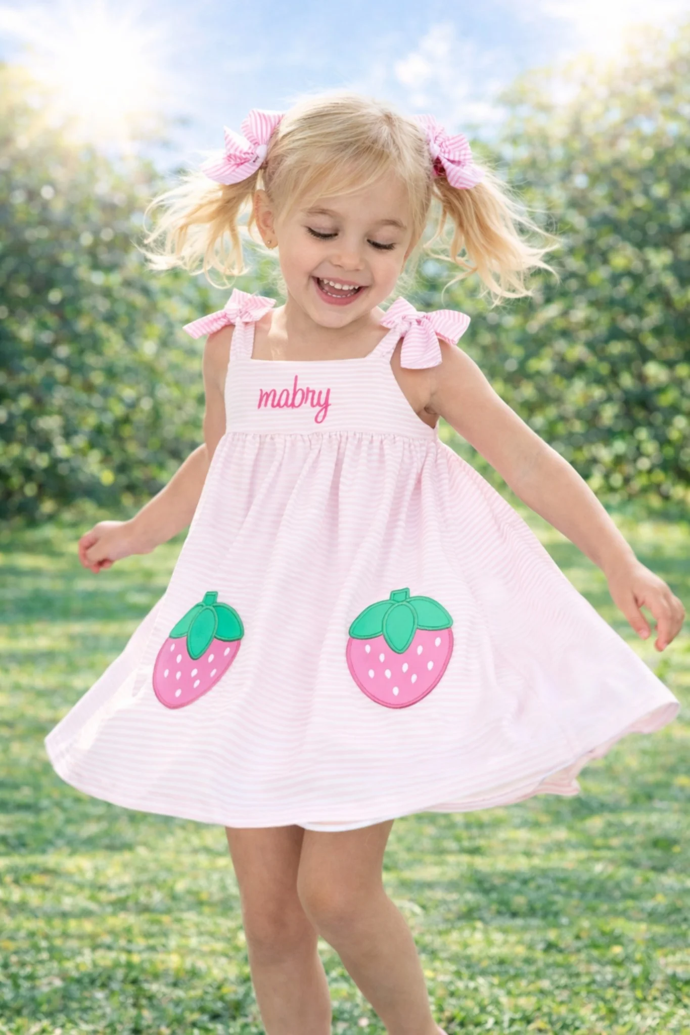Pink Stripe Knit Applique Strawberry Dress - Image 2