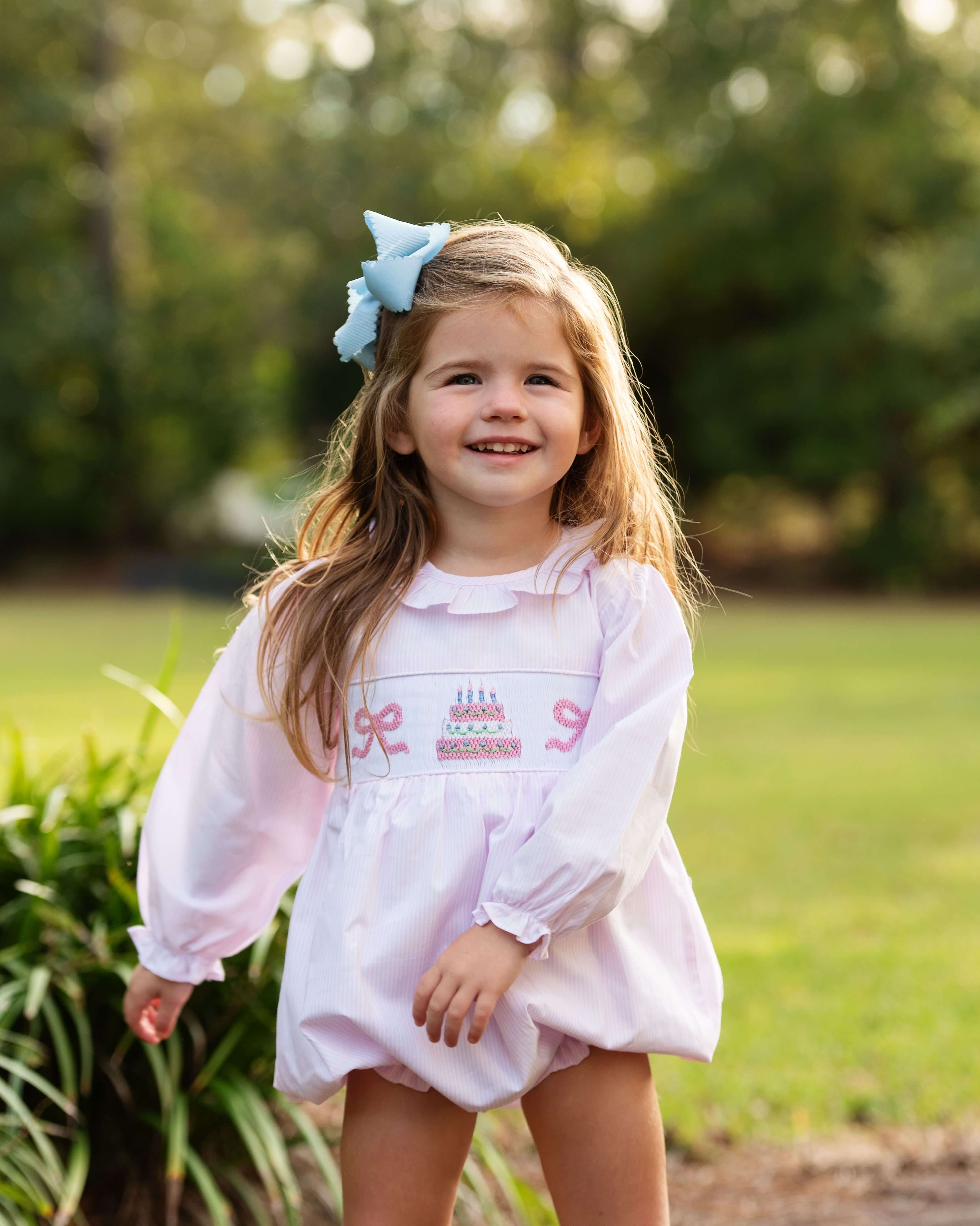 Pink Stripe Smocked Birthday Bubble - Image 2