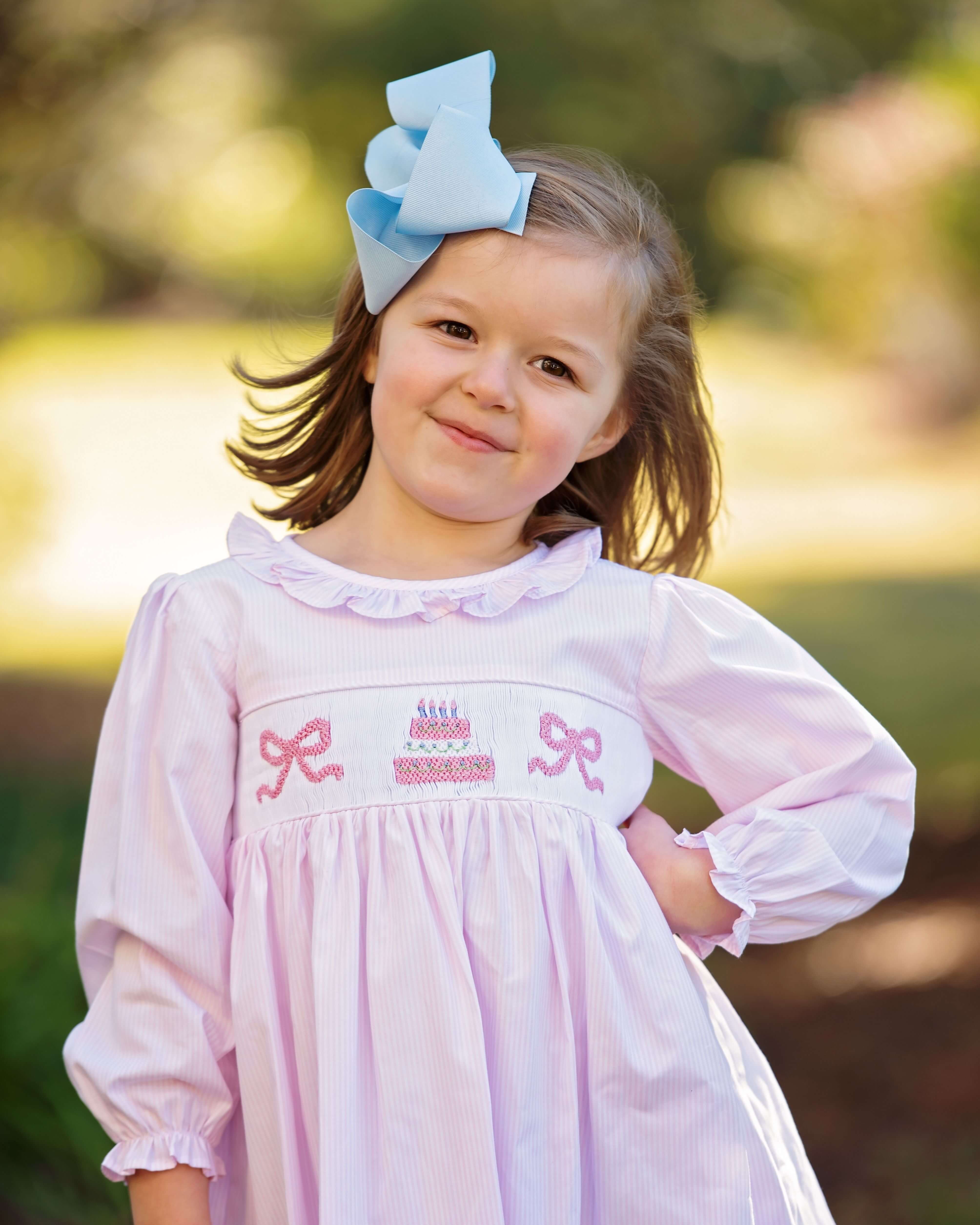 Pink Stripe Smocked Birthday Dress - Image 2